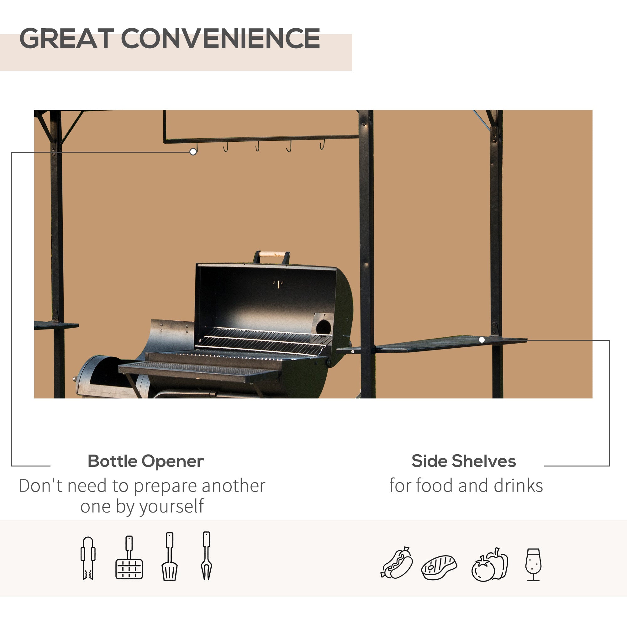 Outsunny Metal Smoking Gazebo Marquee Garden Patio BBQ Tent Grill Canopy Awning Shelter - Coffee - North Peak Garden Furniture