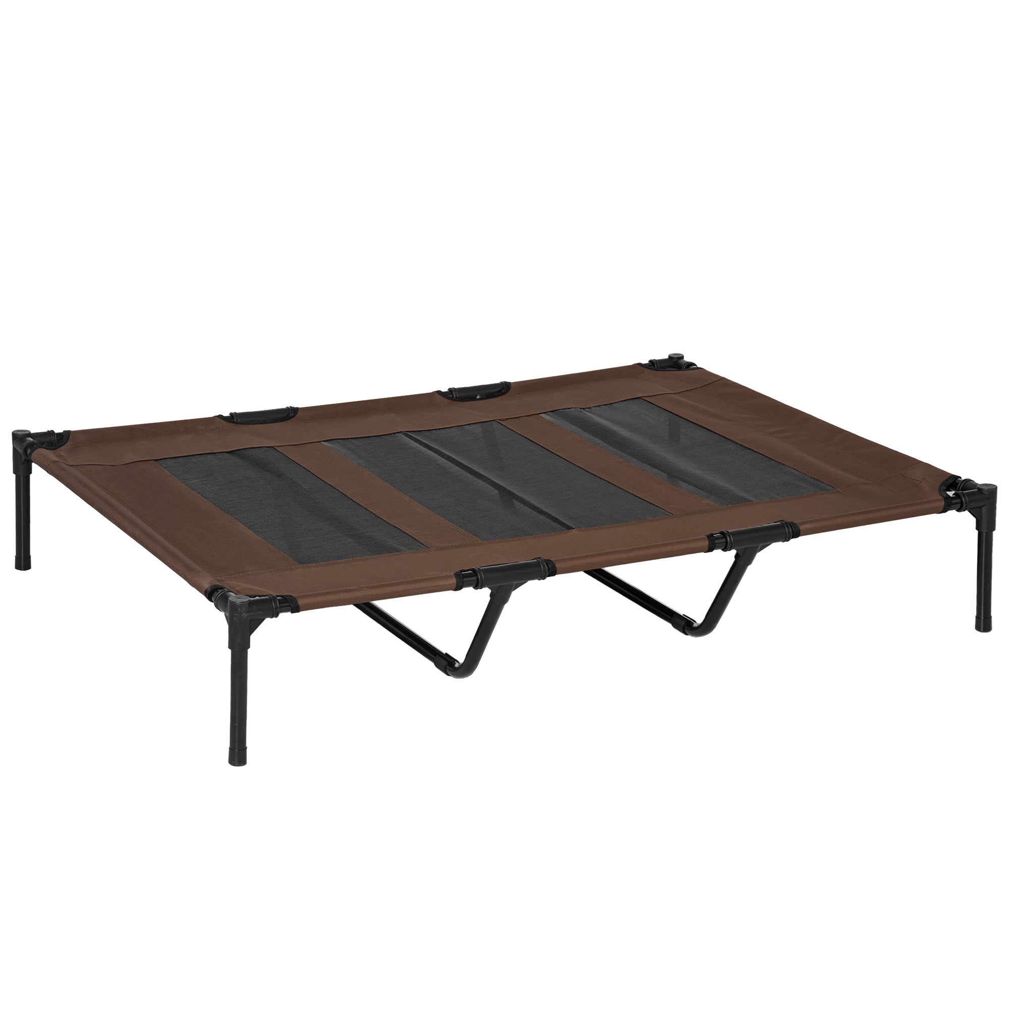 PawHut Raised Dog Bed Cooling Elevated Pet Cot with Breathable Mesh for Indoor Outdoor Use Brown, XX Large, 122 x 92 x 23cm - North Peak Garden Furniture