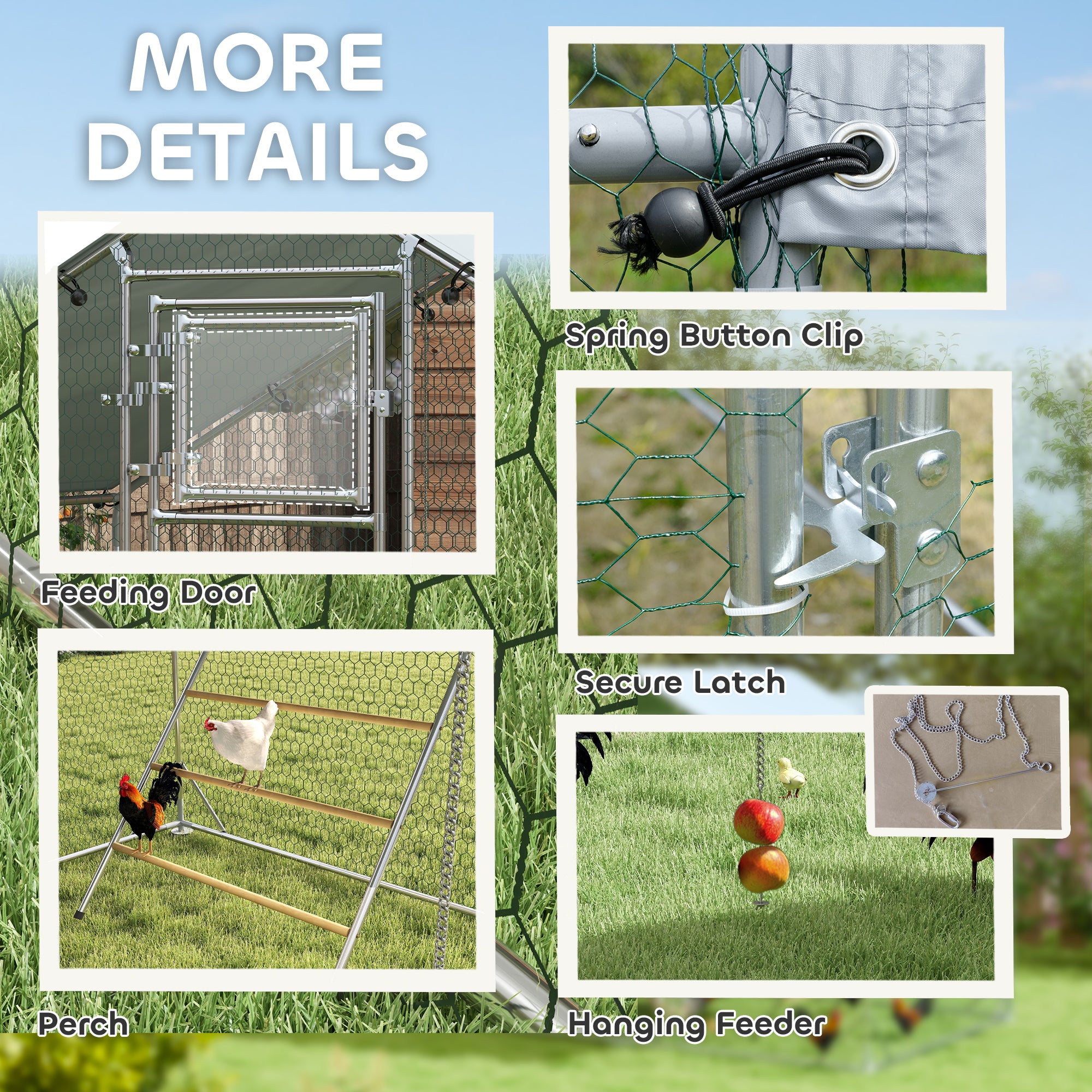 PawHut Walk in Chicken Run w/ Cover, Feeding Door, Hanging Feeder, Perch, for 6-8 Poultry