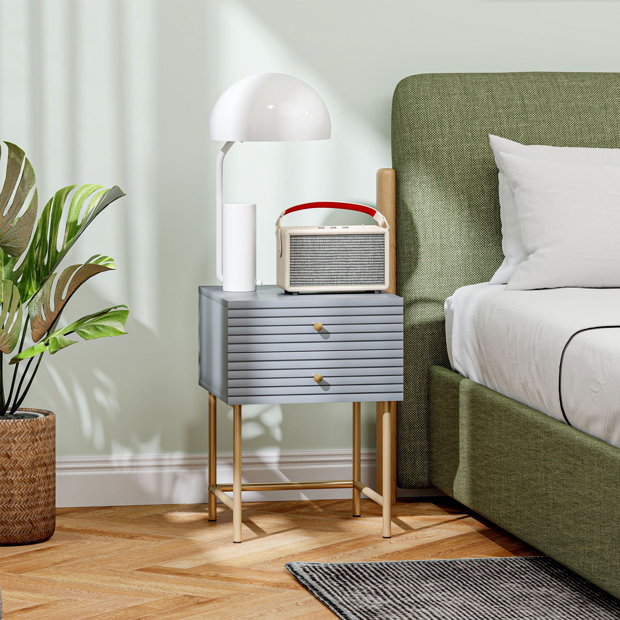 HOMCOM Set of Two Elegant Bedside Tables - Grey/Gold-Tone - North Peak Garden Furniture