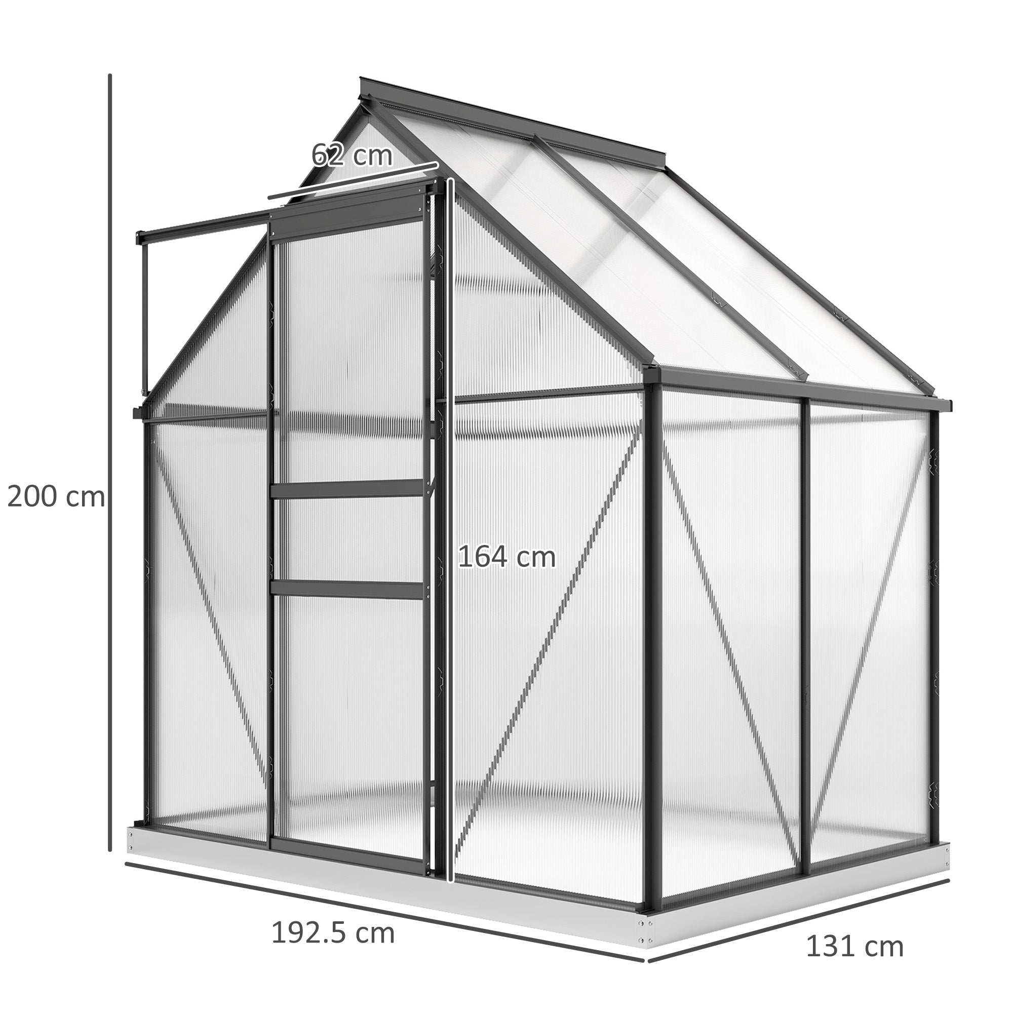 Outsunny 192.5 x 131cm Walk-In Polycarbonate Greenhouse - North Peak Garden Furniture