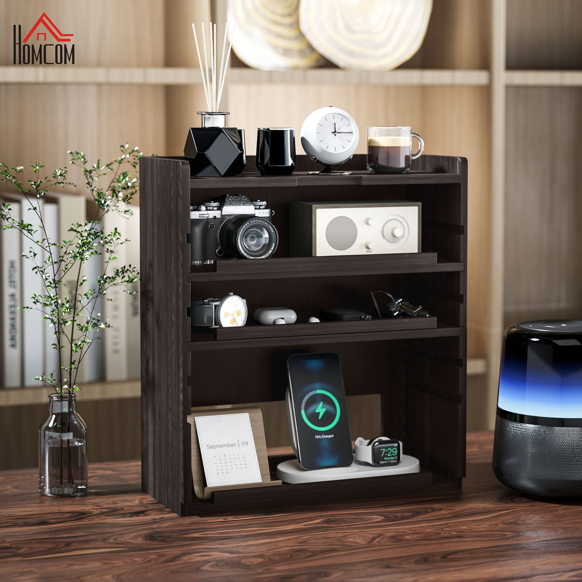 HOMCOM Four-Tier Desktop Organiser - Dark Brown - North Peak Garden Furniture