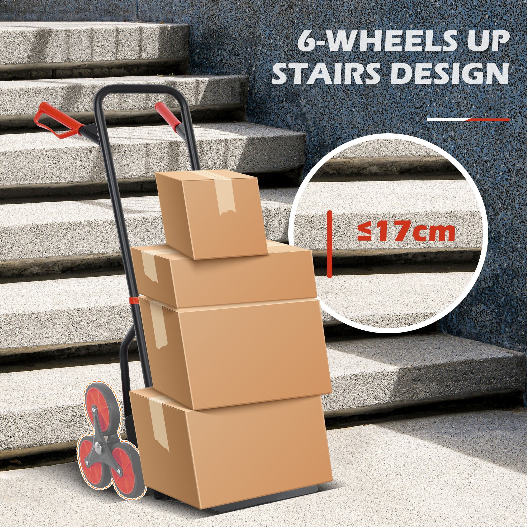 DURHAND Steel Climbing Stairs Trolley Hand Trucks 6-Wheels Foldable Load Cart 120kg