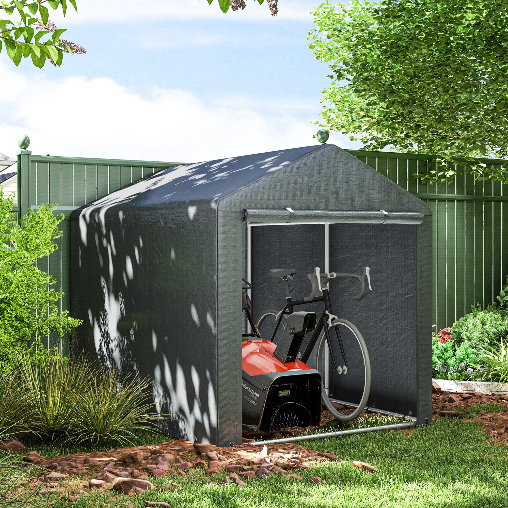 Outsunny 1.6 x 2.2m Garden Storage Shed Tent, with Accessories - Dark Grey - North Peak Garden Furniture