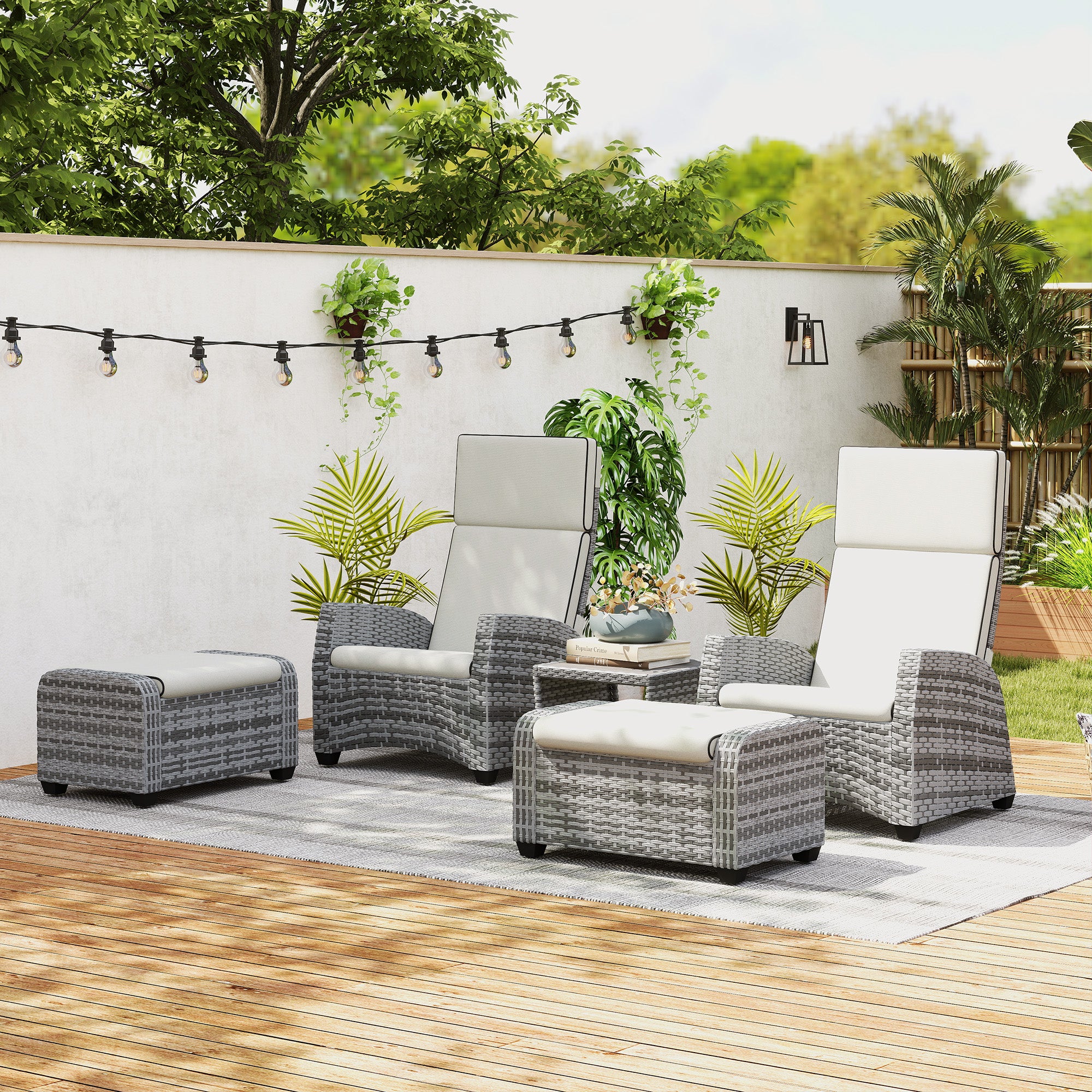 Outsunny 5-Piece Rattan Garden Furniture Set with Cushions - Grey - North Peak Garden Furniture