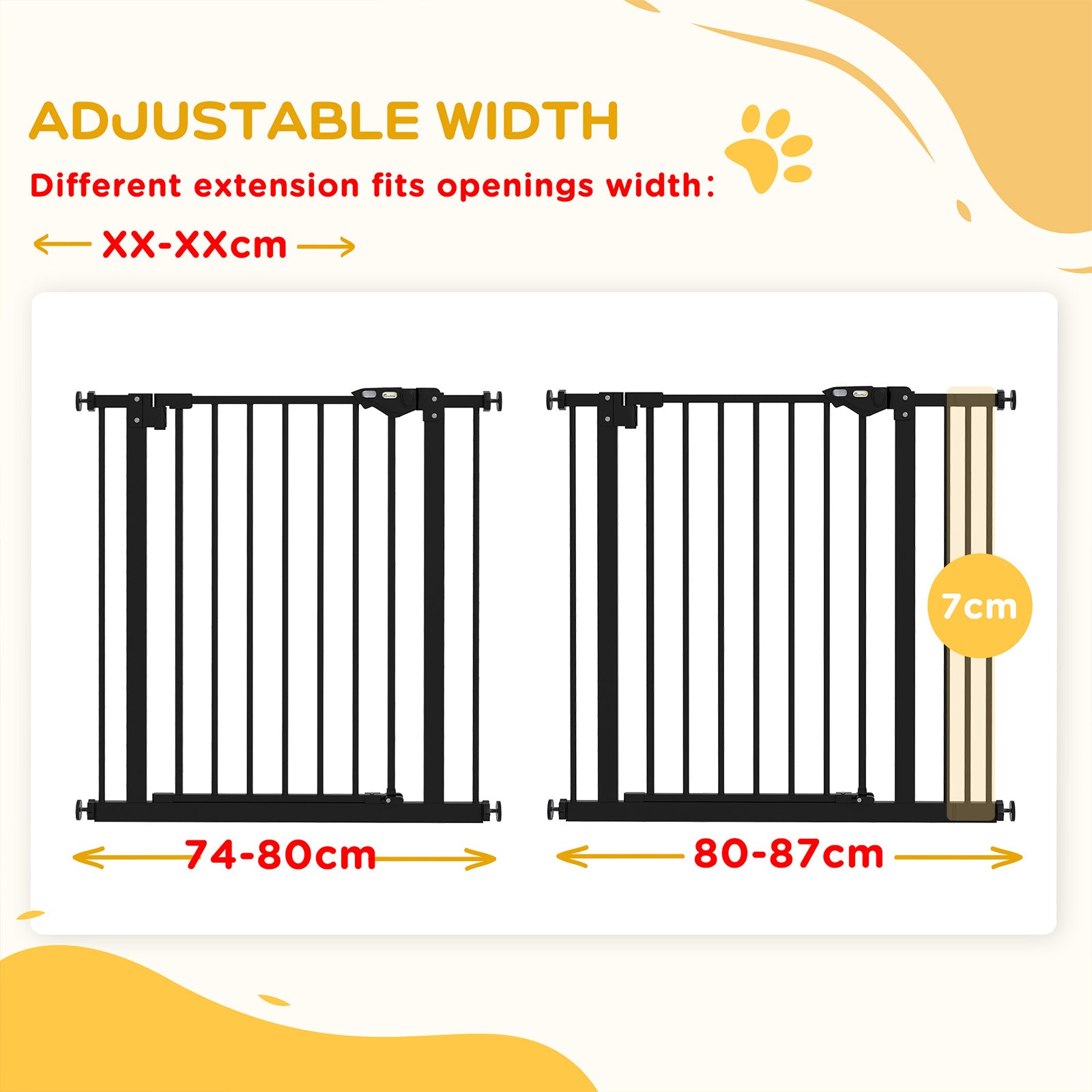 PawHut Metal 74-87cm Wide Adjustable Dog Gate Black - North Peak Garden Furniture