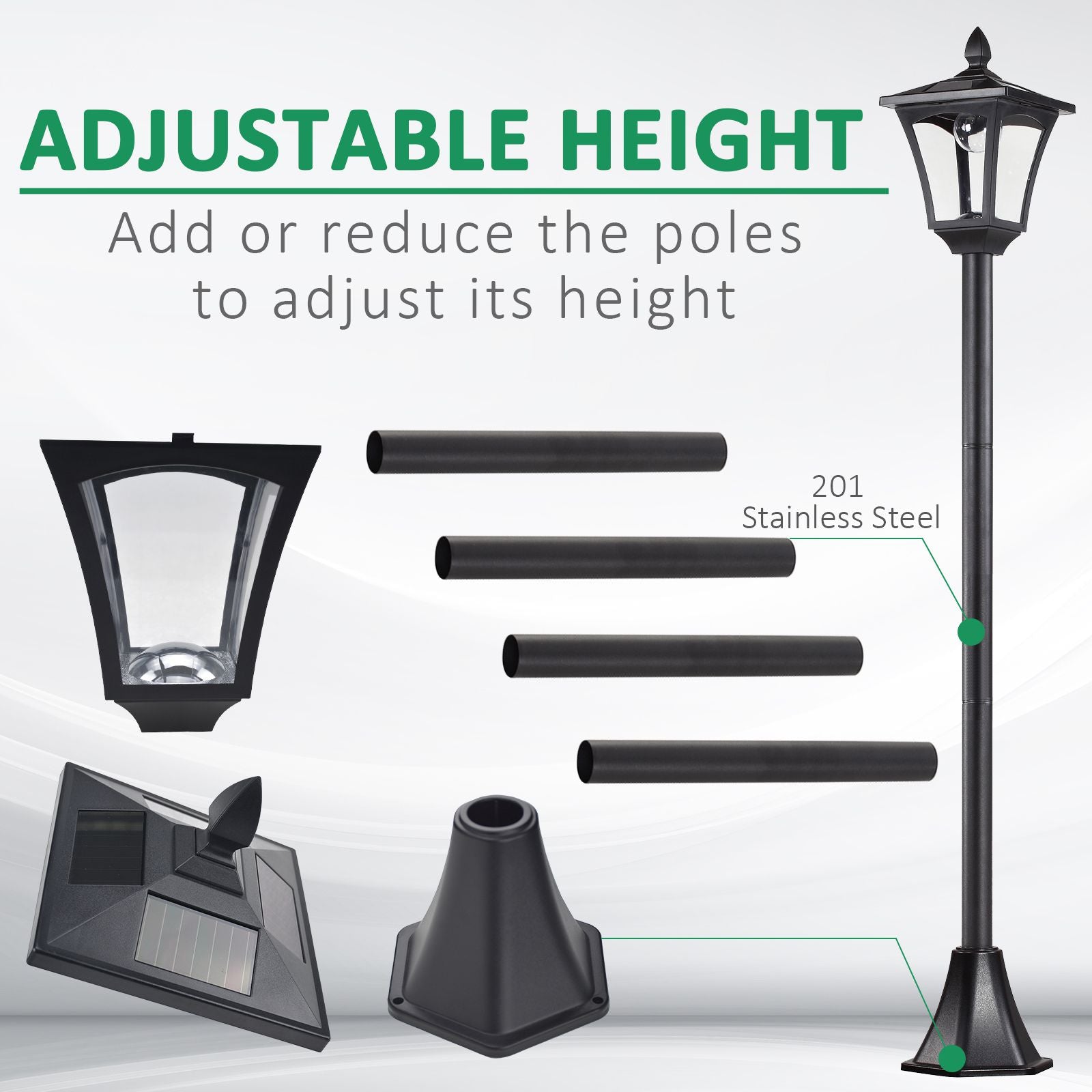 Outsunny Outdoor Garden Solar Post Lamp Sensor Dimmable LED Lantern Bollard Pathway 1.6M Tall – Black - North Peak Garden Furniture