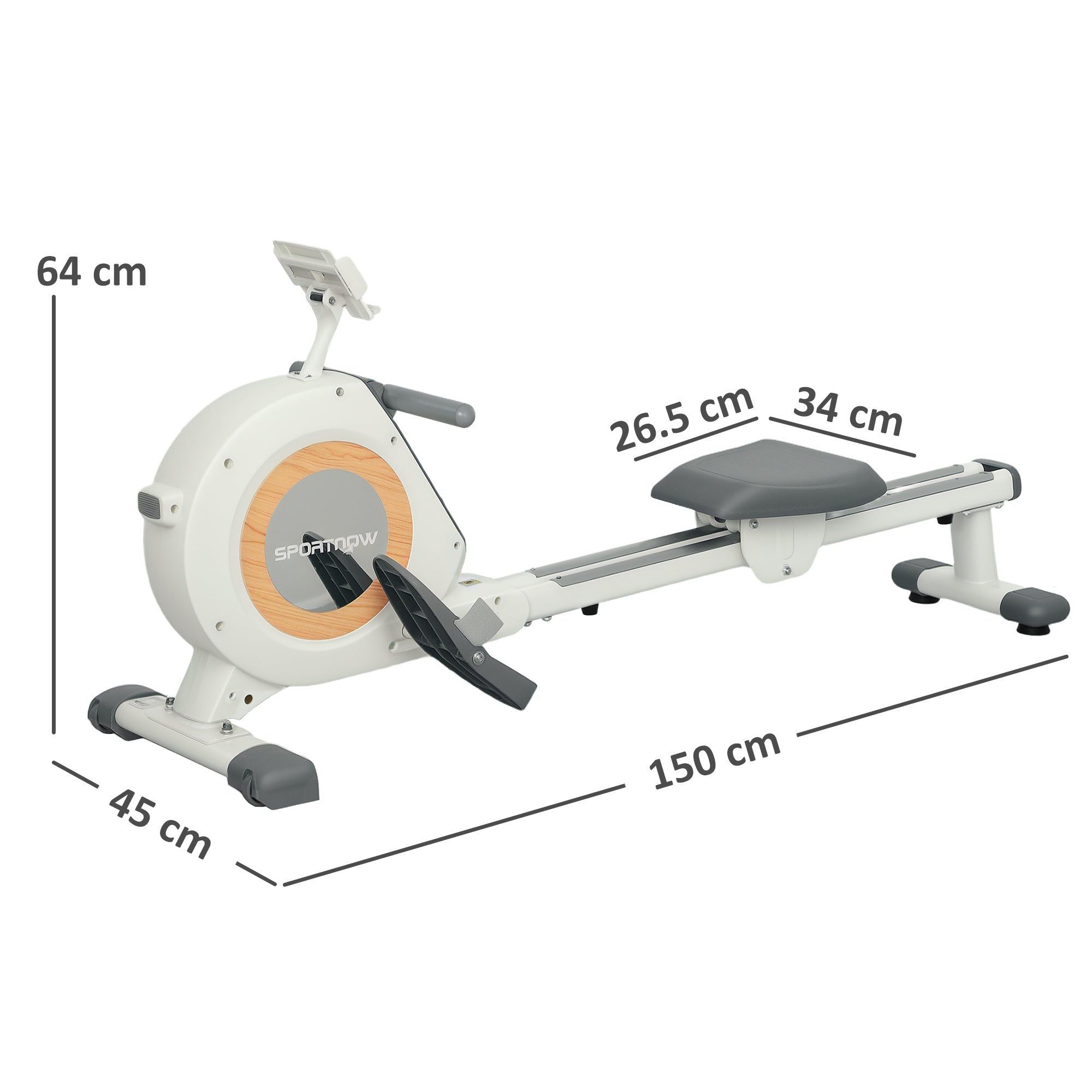 SPORTNOW Rowing Machine, 16-Level Magnetic Rower Machine with LCD Monitor and Phone Holder, Vertical Storage, for Home Gym Cardio Training, 150kg Weight Capacity, White - North Peak Garden Furniture
