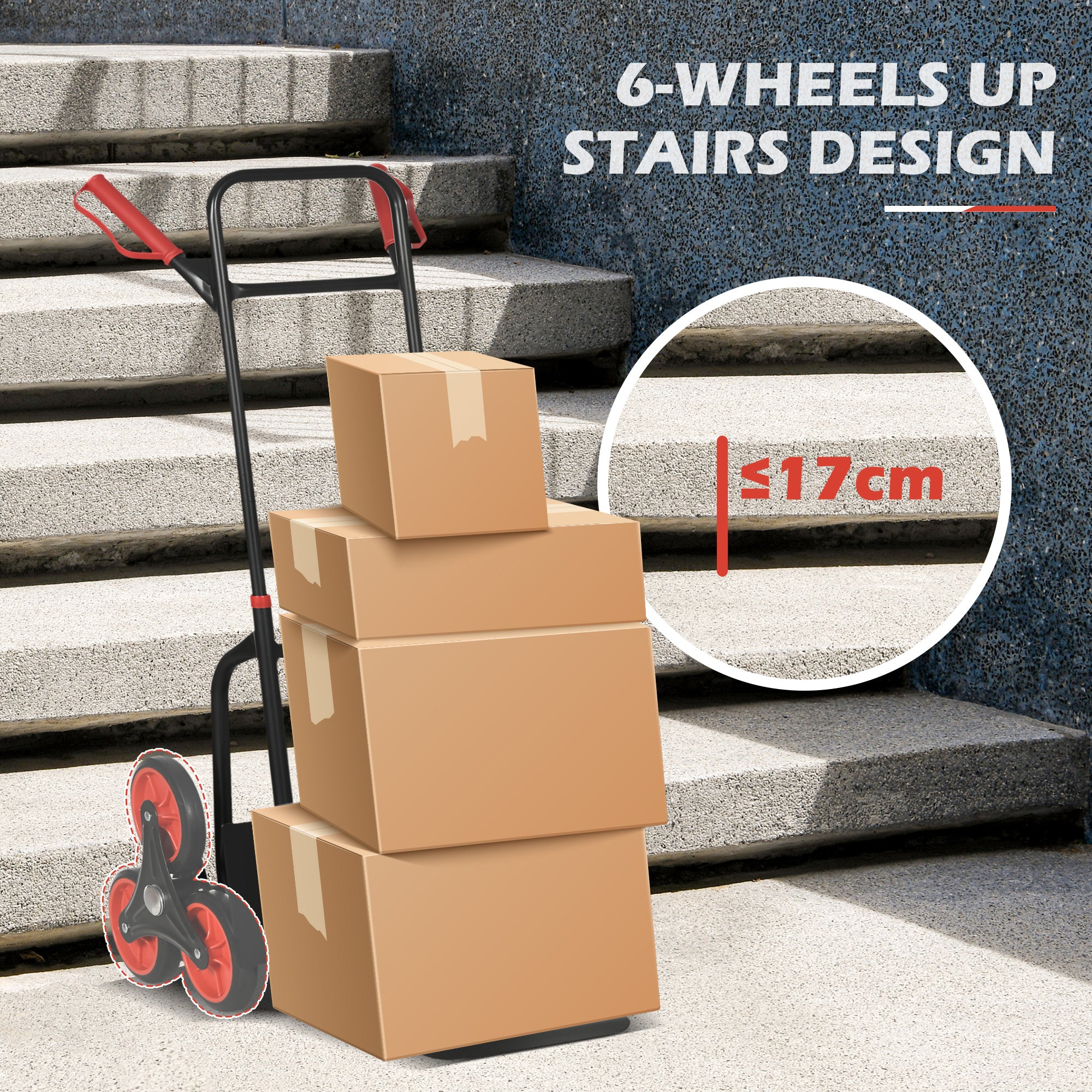 DURHAND Steel Climbing Stairs Trolley Hand Trucks 6-Wheels Foldable Load Cart 120kg - North Peak Garden Furniture