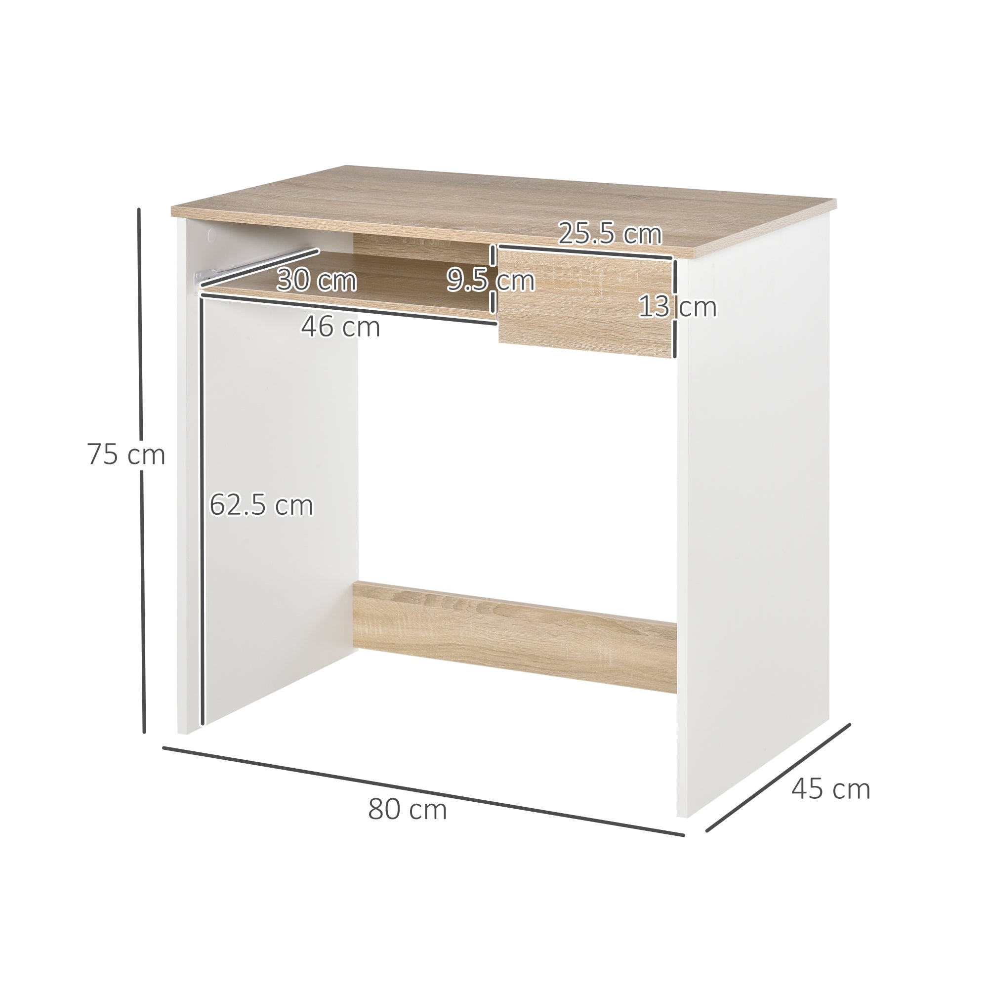 HOMCOM Compact Computer Table with Keyboard Tray Drawer Study Office Working Writing Desk, Oak Colour - North Peak Garden Furniture