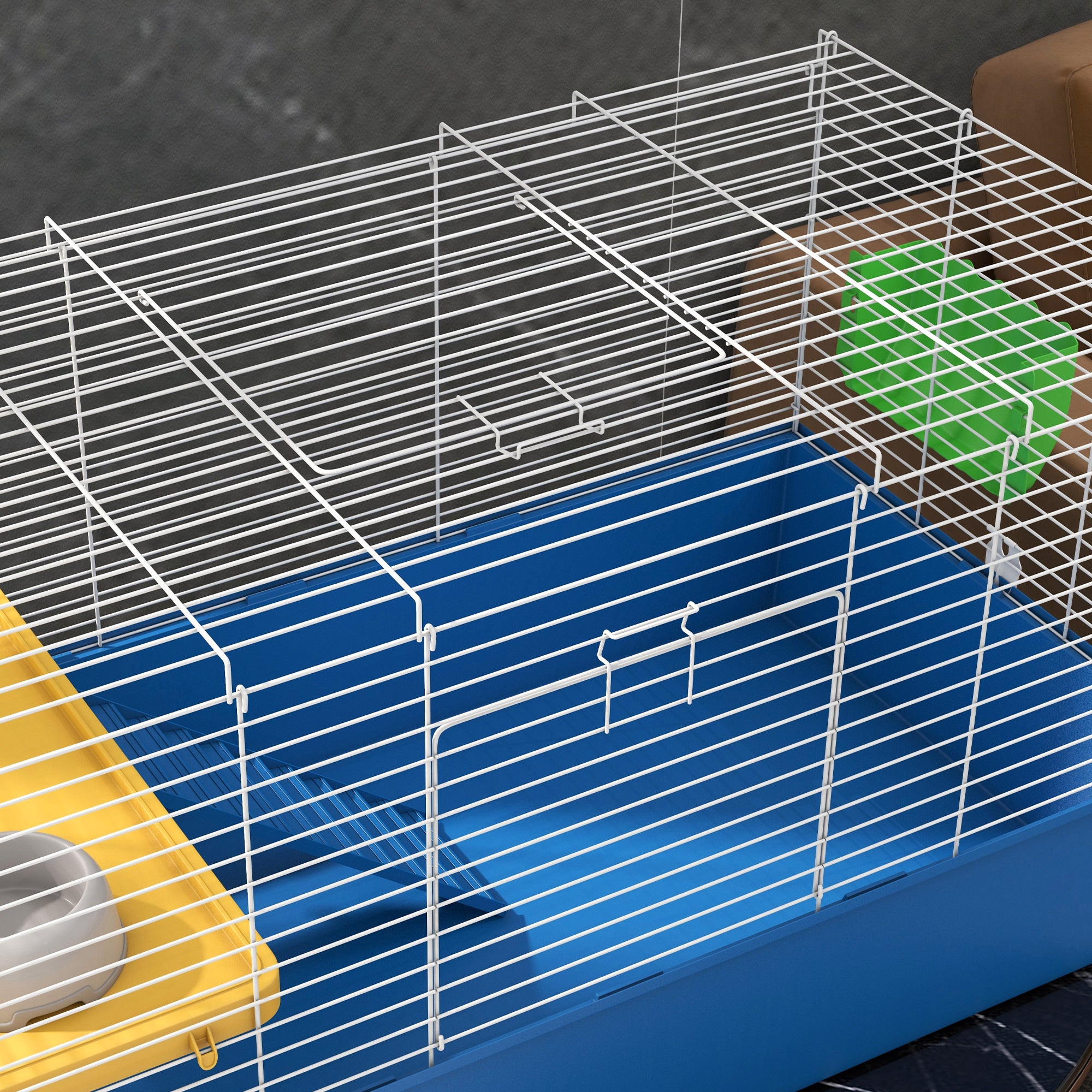PawHut Chinchillas Small Rabbit Guinea Pig Small Animal Cage, Pet Playhouse, with Platform, Ramp, 99 x 52 x 53cm, Blue - North Peak Garden Furniture