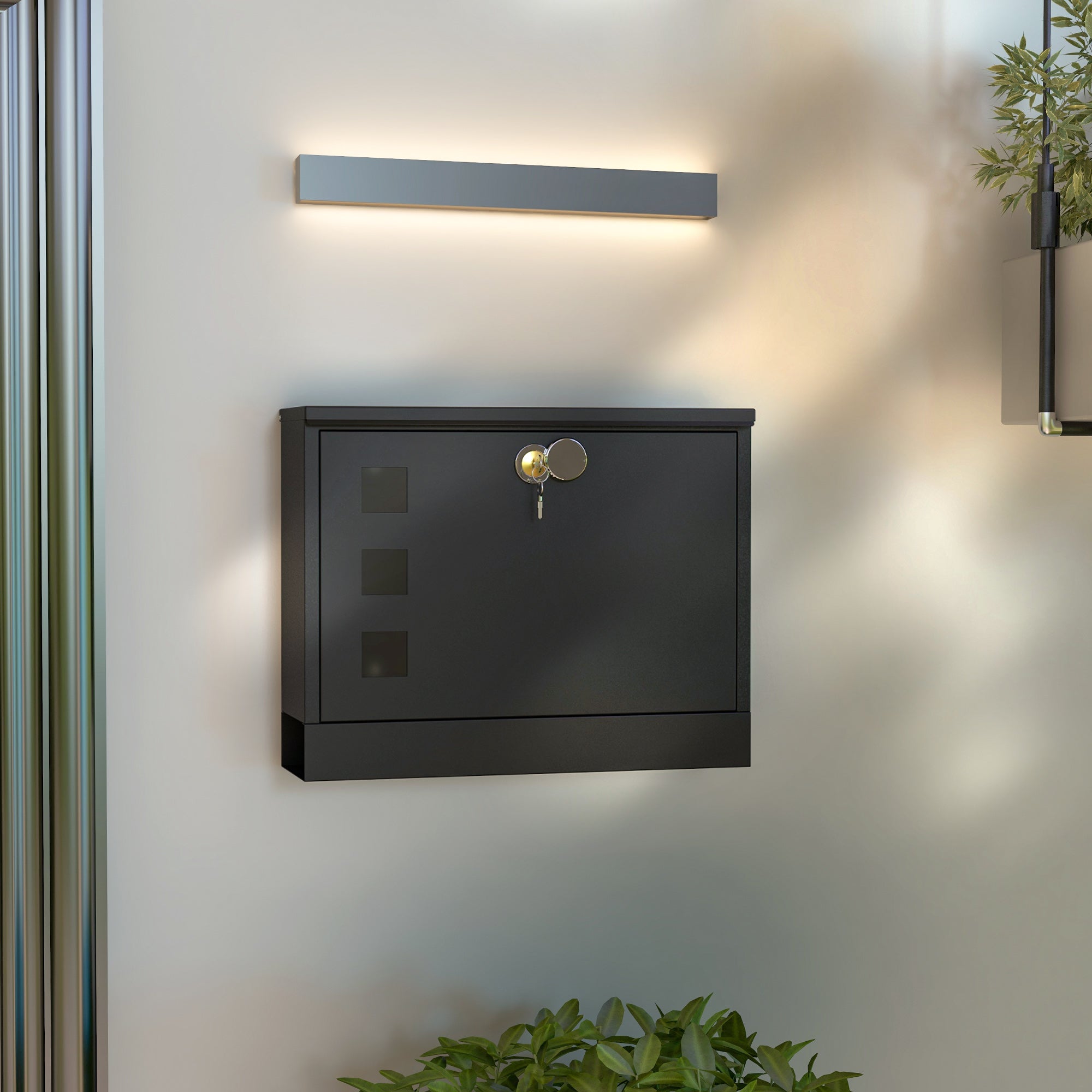 HOMCOM Wall Mounted Letterbox, Weatherproof Post Box, Modern Mailbox with 2 Keys and Viewing Windows, Easy to Install - North Peak Garden Furniture