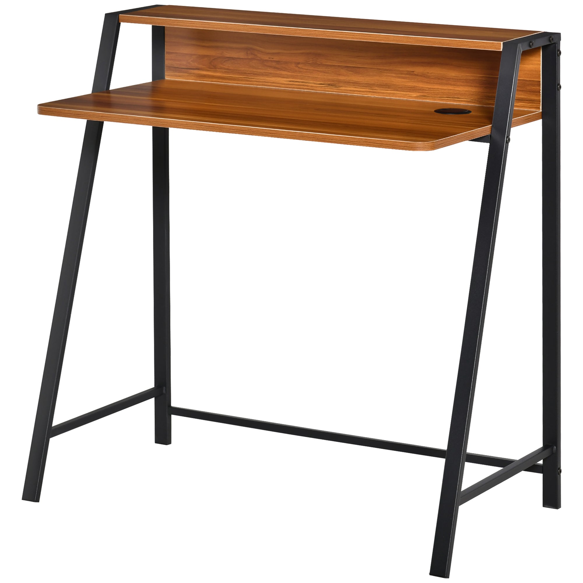 HOMCOM Writing Desk Computer Table Home Office PC Laptop Workstation Storage Shelf 84L x 45W cm Walnut - North Peak Garden Furniture