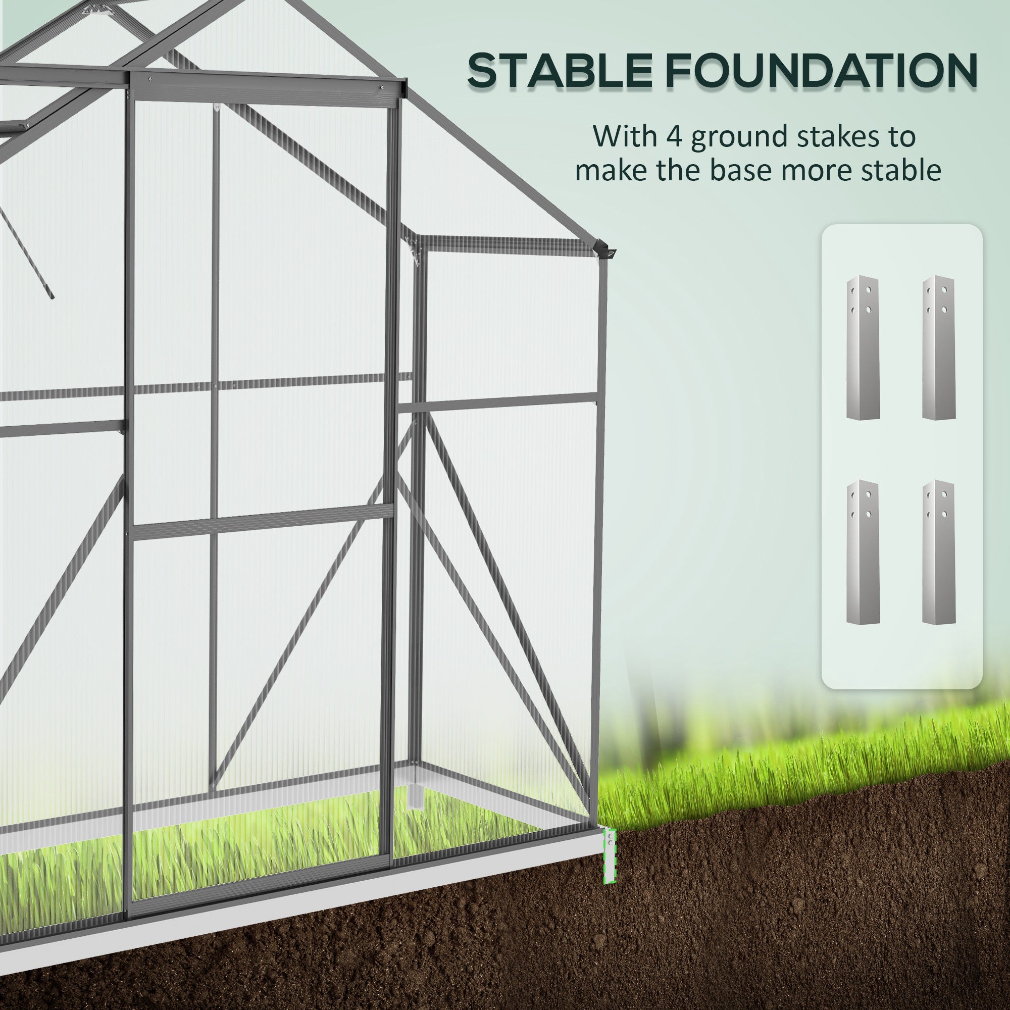 Outsunny 6 x 2.5ft Polycarbonate Greenhouse Walk-In Green House with Rain Gutter, Sliding Door, Window, Foundation, Dark Grey - North Peak Garden Furniture