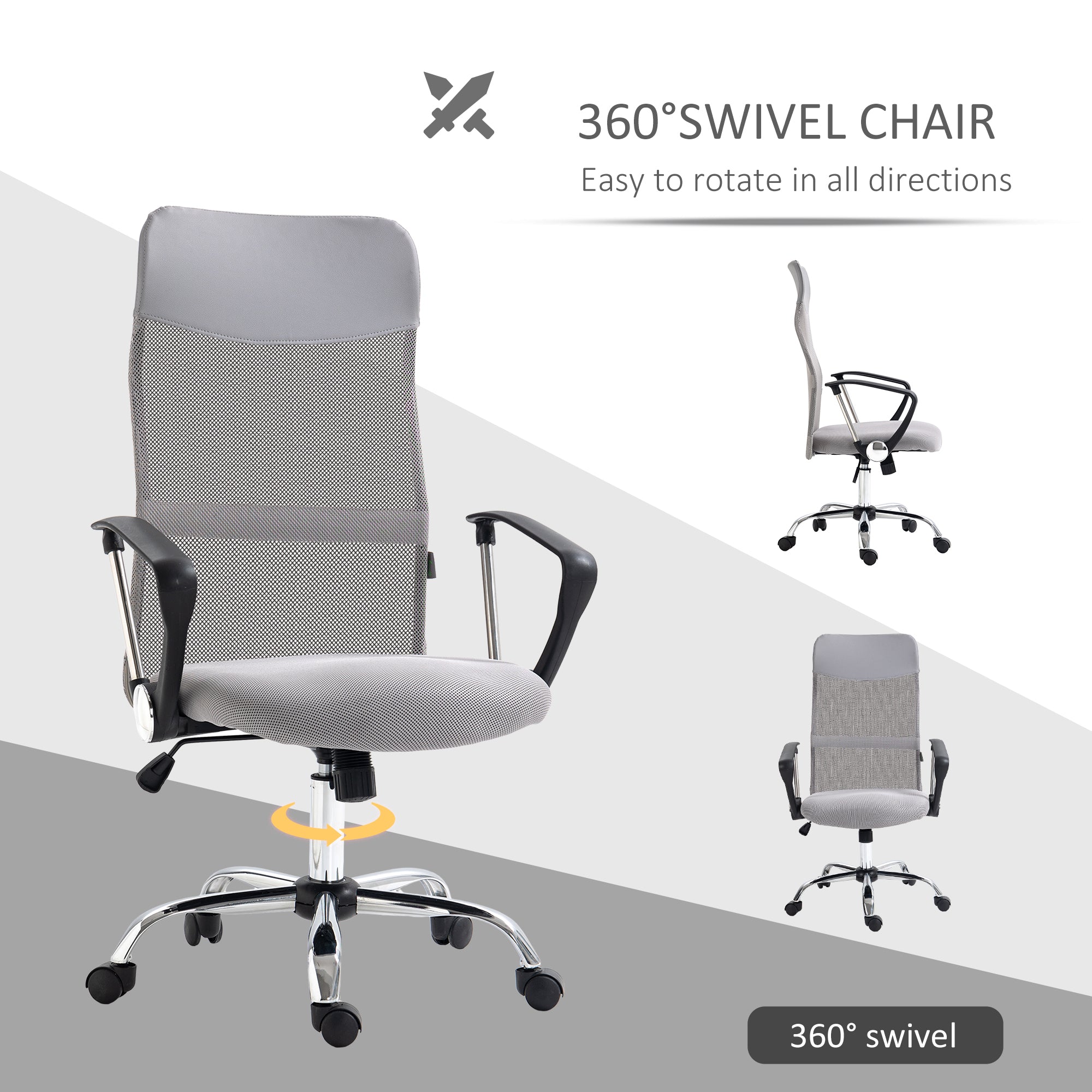 Vinsetto Ergonomic Office Chair Mesh Chair with Adjustable Height Tilt Function Light Grey - North Peak Garden Furniture