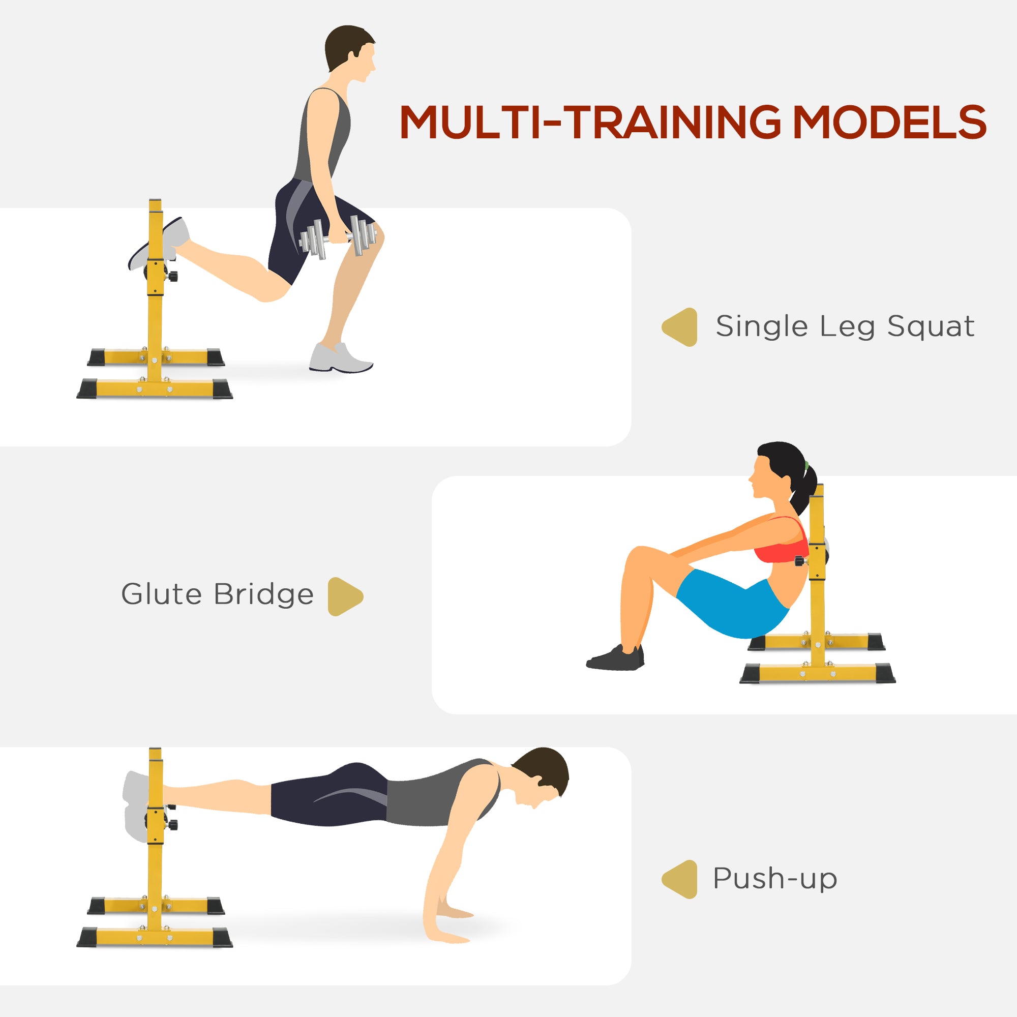 SPORTNOW Bulgarian Split Squat Stand, 12-Level Adjustable Single Leg Squat Machine with Foam Roller and Anti-Slip Pads for Lower Body Strength Training, Yellow - North Peak Garden Furniture