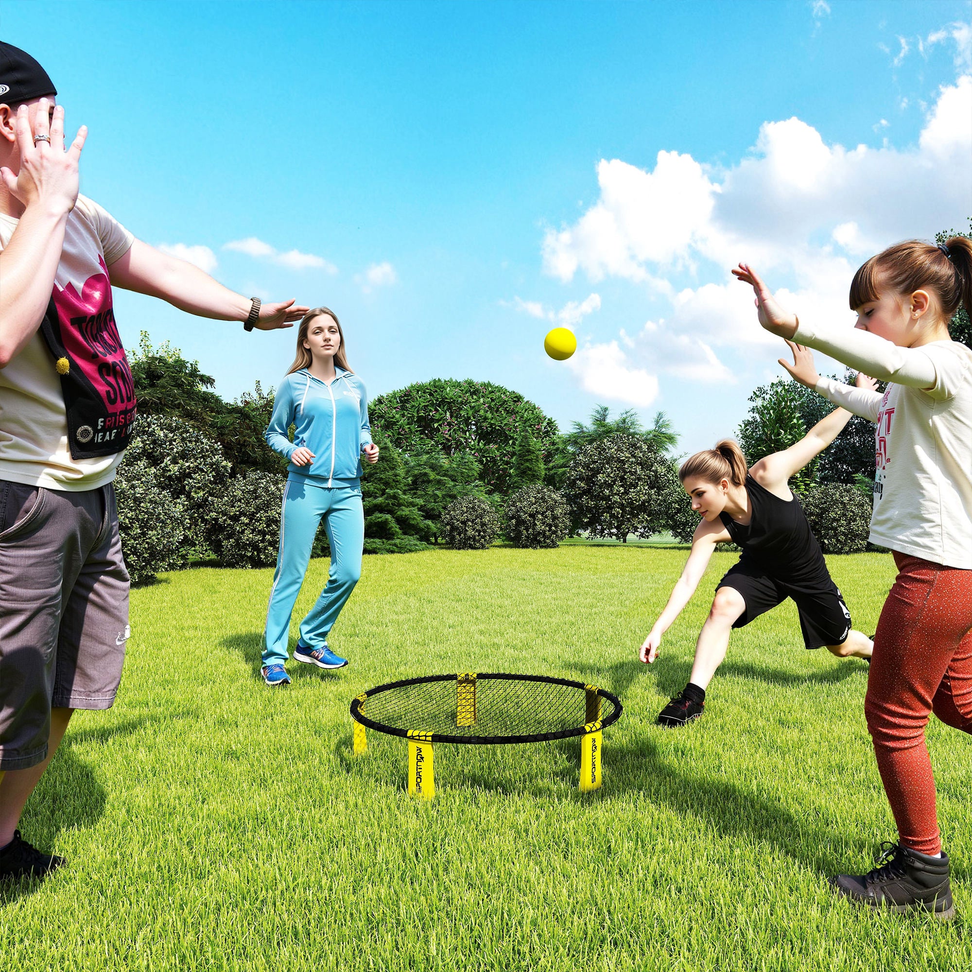 SPORTNOW Spike Ball Set, Mini Beach Games Set with Net, 3 Balls and Ball Pump, Portable with Carrying Bag for Outdoor Team Sports, Yellow