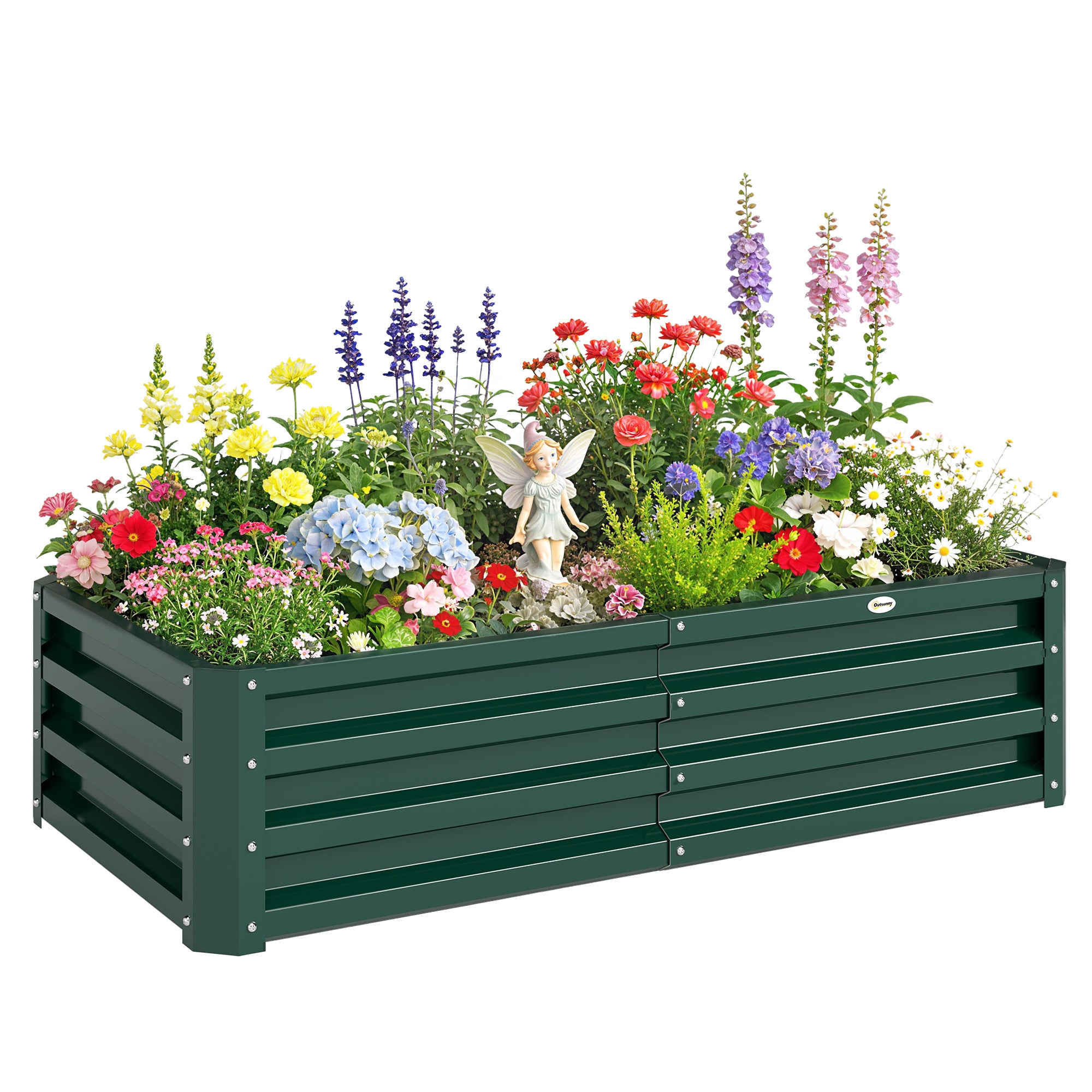 Outsunny Raised Beds for Garden, Galvanized Outdoor Planters, for Herbs and Vegetables, Use for Patio, Backyard, Balcony, Green