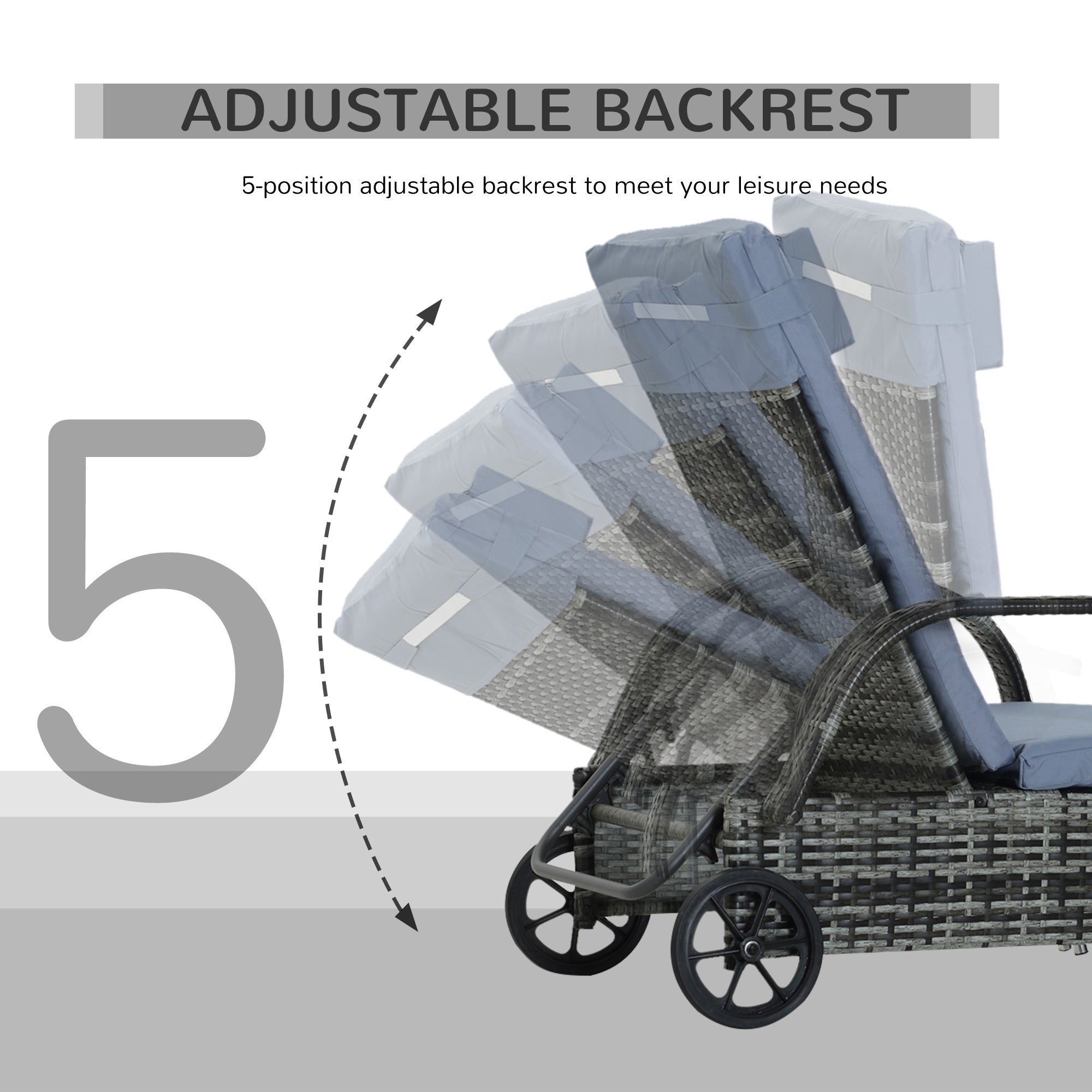 Outsunny 2PC Rattan Sun Lounger Recliner Bed Reclining Chair Patio Garden Outdoor Wicker Weave Adjustable Headrest with Fire Retardant Cushion – Grey - North Peak Garden Furniture