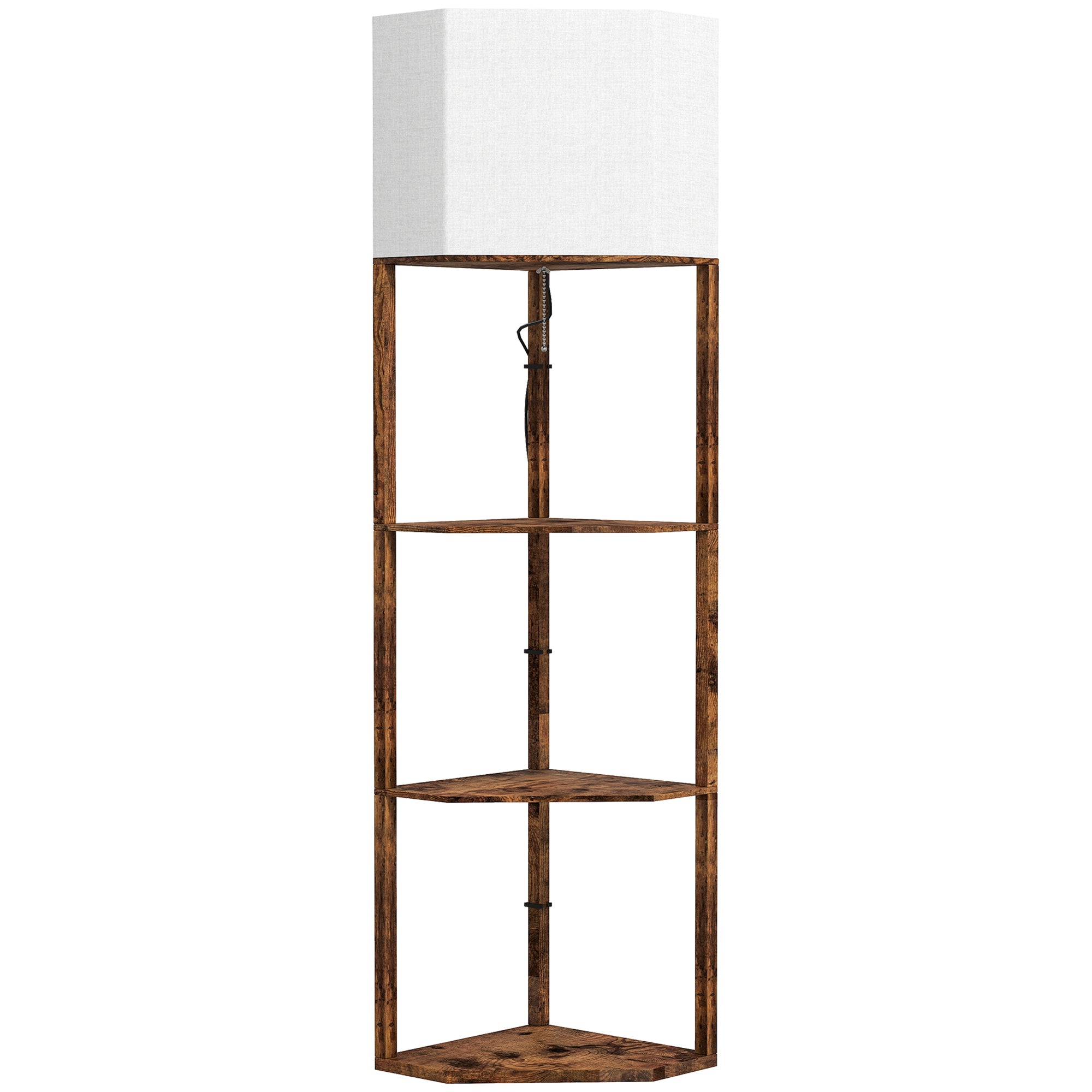 HOMCOM Corner Floor Light, with Shelves - Wood-Effect