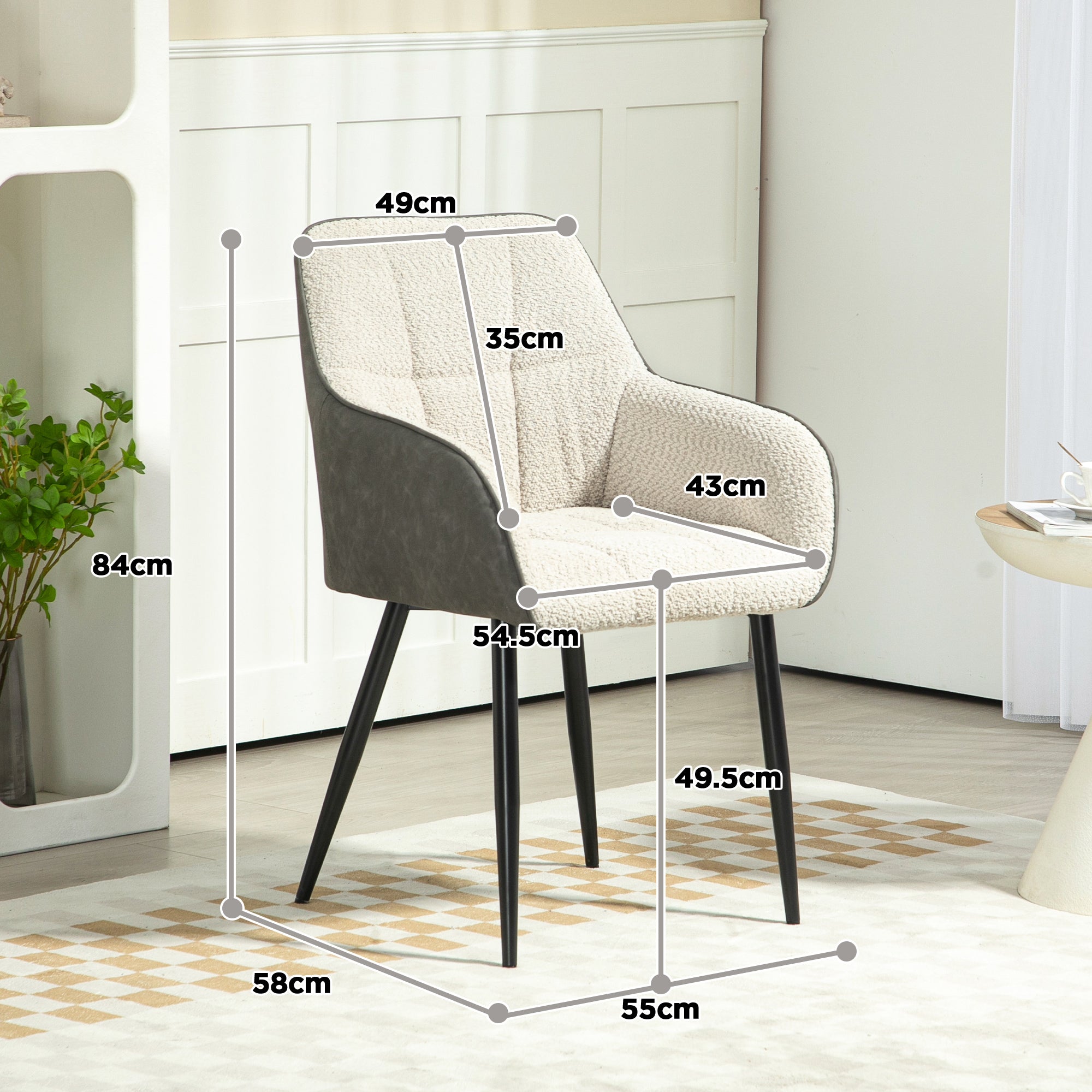HOMCOM Accent Chair with Foot Pads, Upholstered Armchair with Chenille Fabric Front and PU Back, Occasional Chair for Living Room Bedroom, Cream White - North Peak Garden Furniture