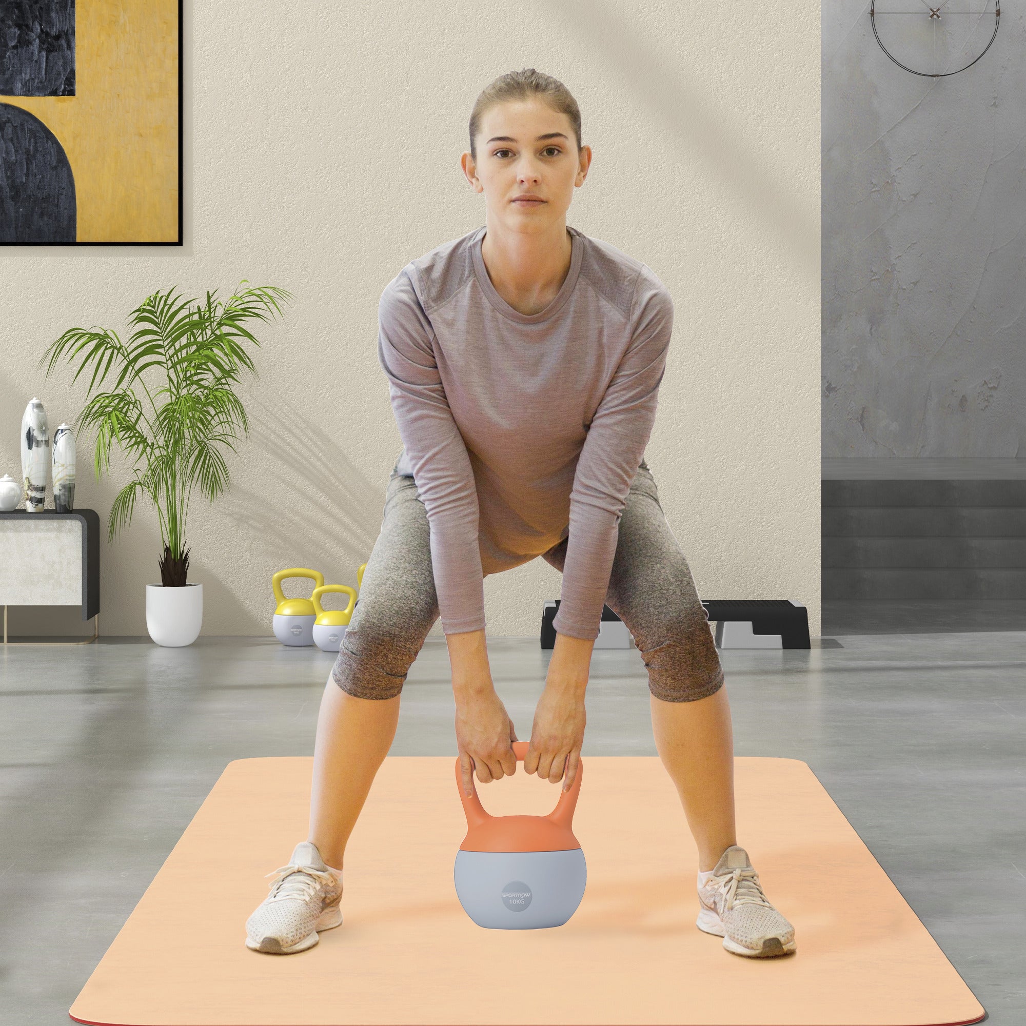 SPORTNOW Soft Kettlebell, 10kg Kettle Bell with Non-Slip Handle for Home Gym Weight Lifting and Strength Training, Orange and Grey - North Peak Garden Furniture