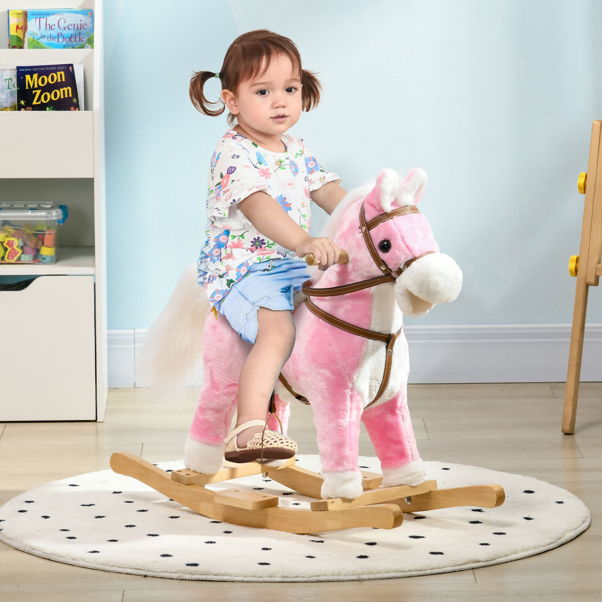 HOMCOM Wooden Rocking Horse with Music, Sound, Saddle for Ages 3-6 Years