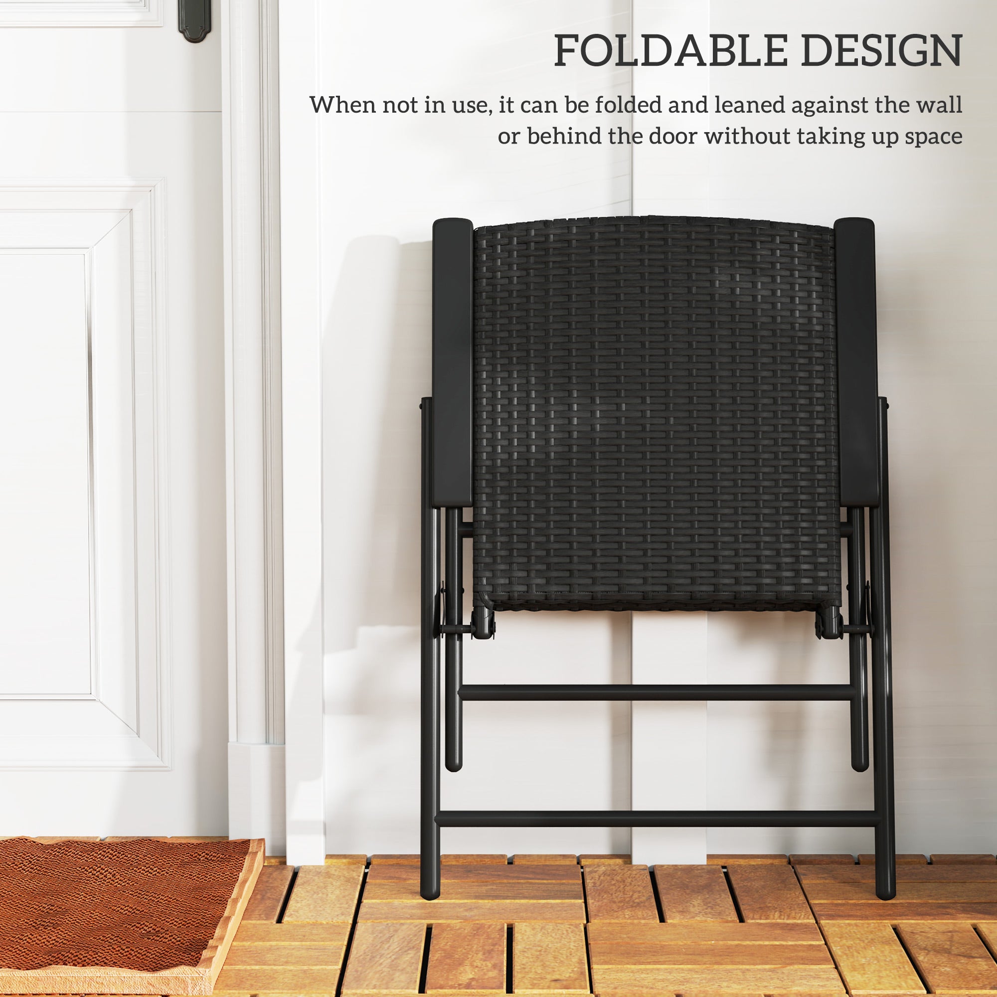 Outsunny Set of Two Folding Rattan Seat Chairs - Black - North Peak Garden Furniture