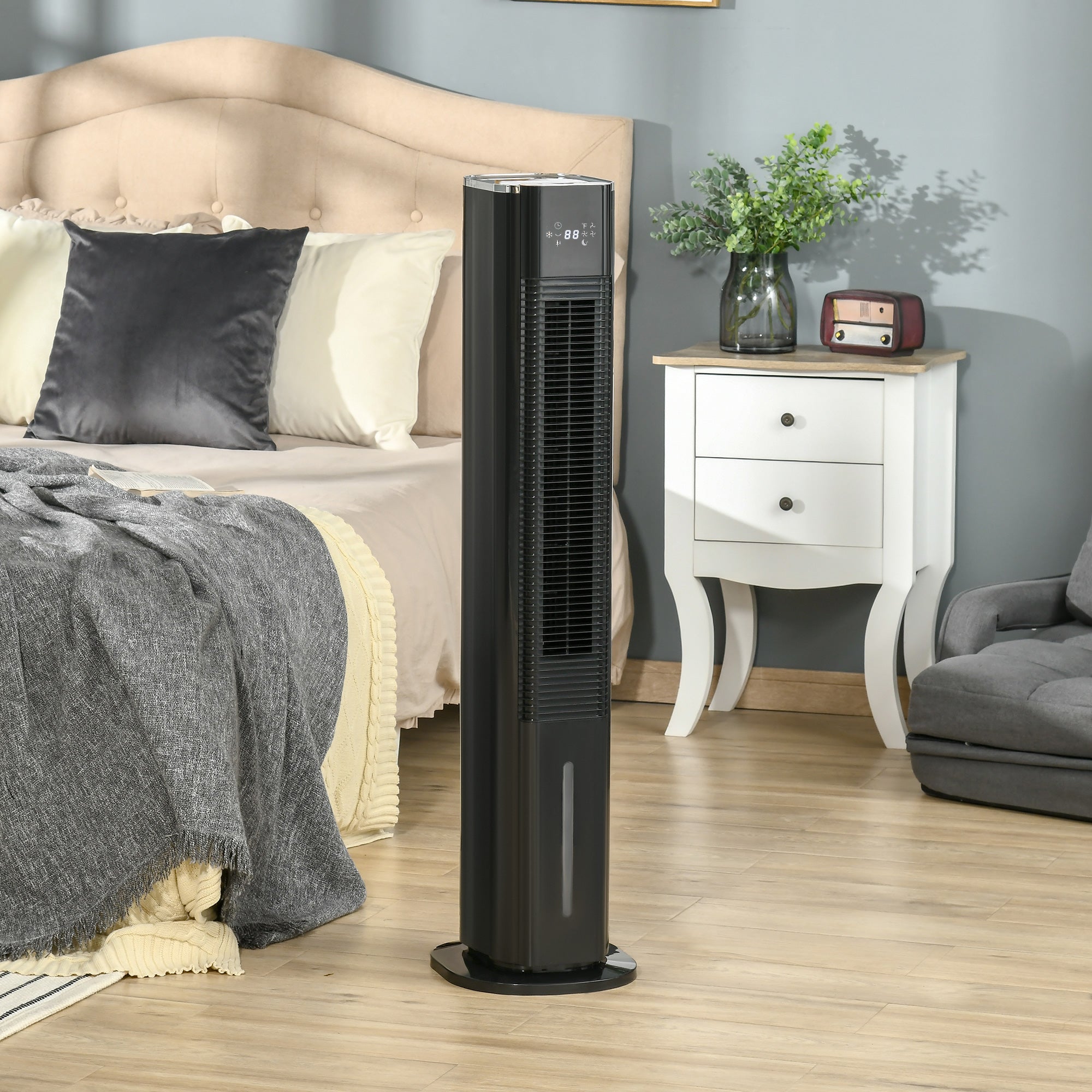 HOMCOM Nine Setting Tower Fan Humidifier, with Ice Boxes - Black