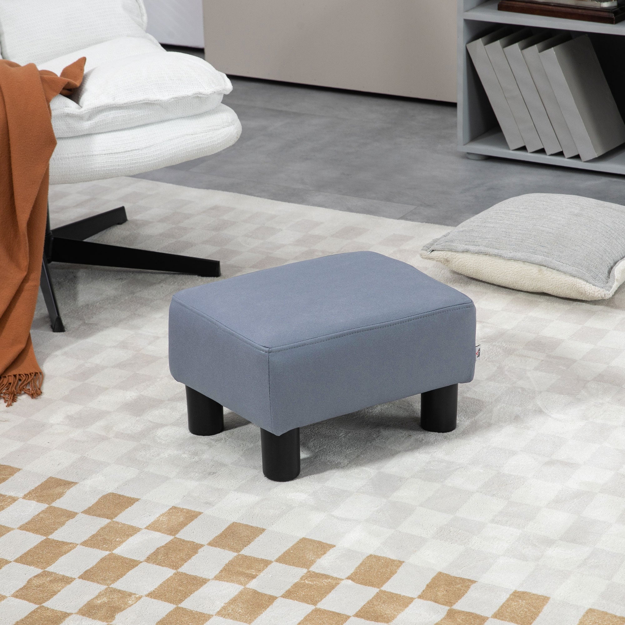 HOMCOM Microfiber Cloth Footstool Footrest Small Seat Foot Rest Chair Ottoman Home Office with Legs 40 x 30 x 24cm Grey - North Peak Garden Furniture