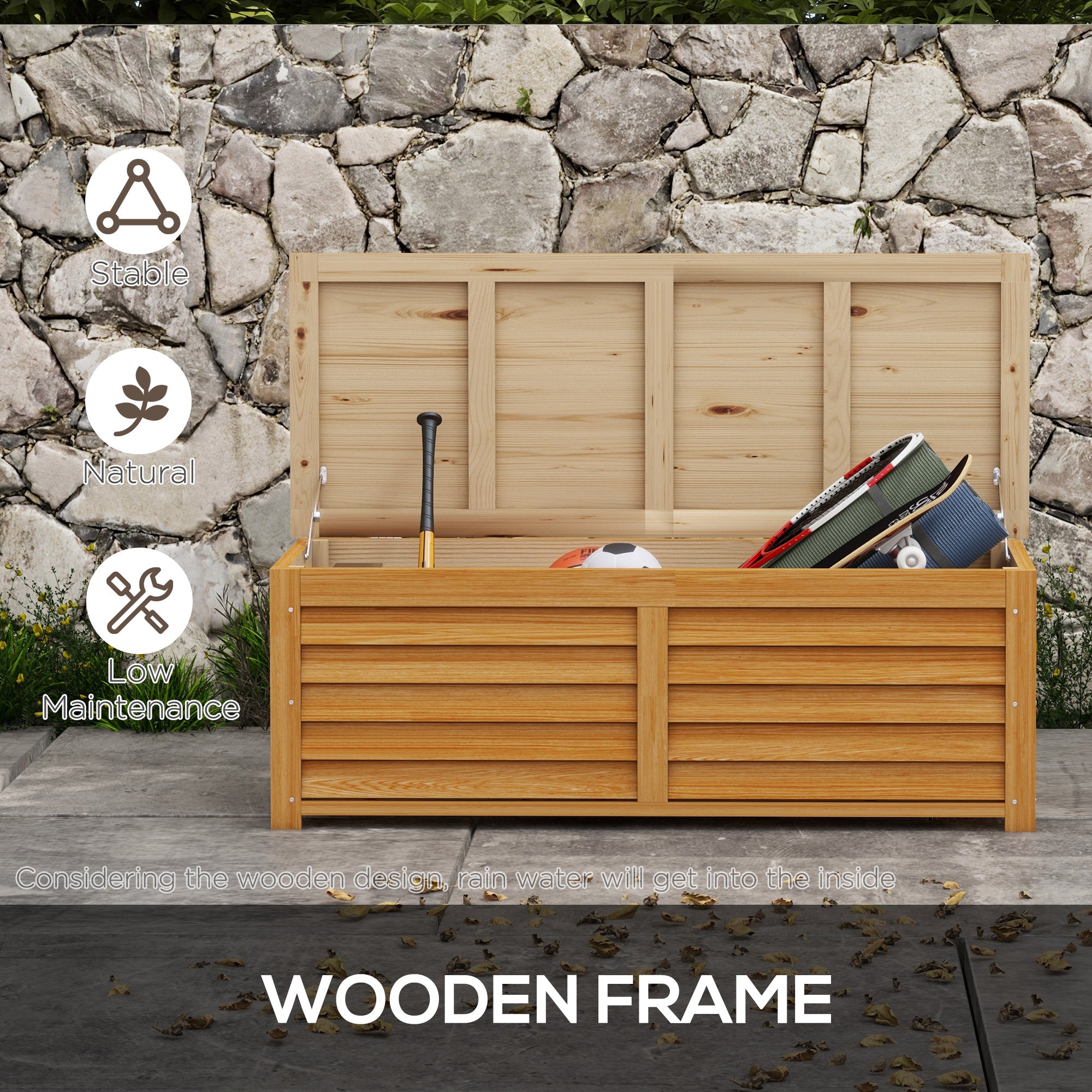 Outsunny 292L Outdoor Storage Box, Wooden Deck Box Garden Storage Container for Balcony, Porch, Poolside, Light Brown - North Peak Garden Furniture