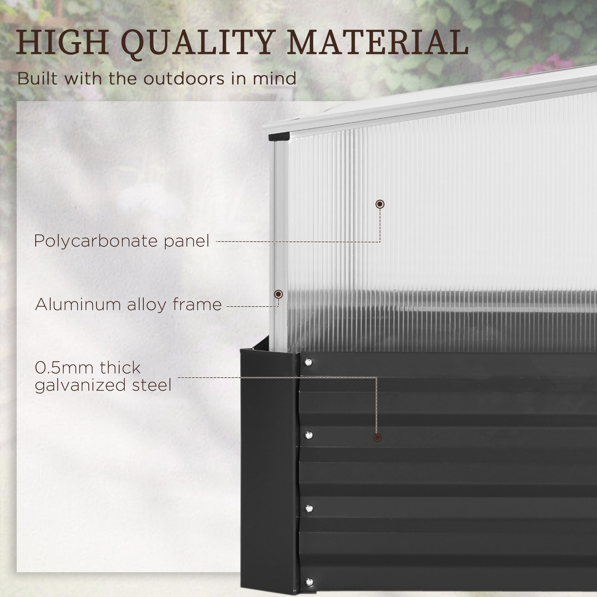 Outsunny Outsuuny Galvanised Raised Garden Bed, Outdoor Planter Box with Greenhouse and Cover for Vegetables, Flowers, Dark Grey - North Peak Garden Furniture