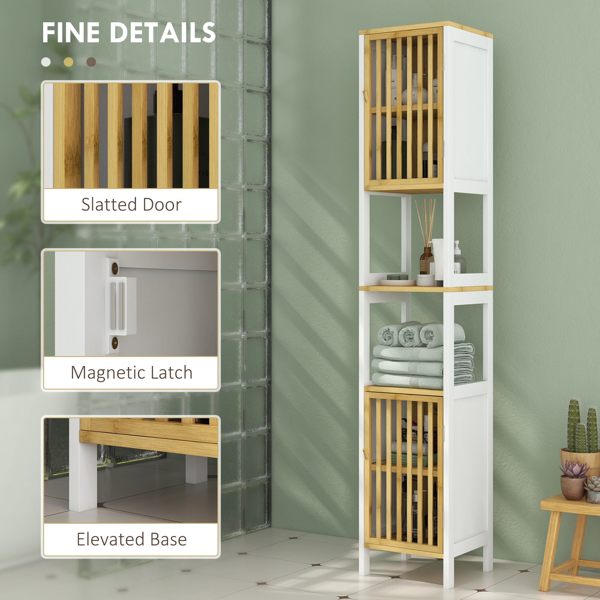 HOMCOM Bamboo-Blend Retro Cut-Out Tall Bathroom Storage Unit - North Peak Garden Furniture
