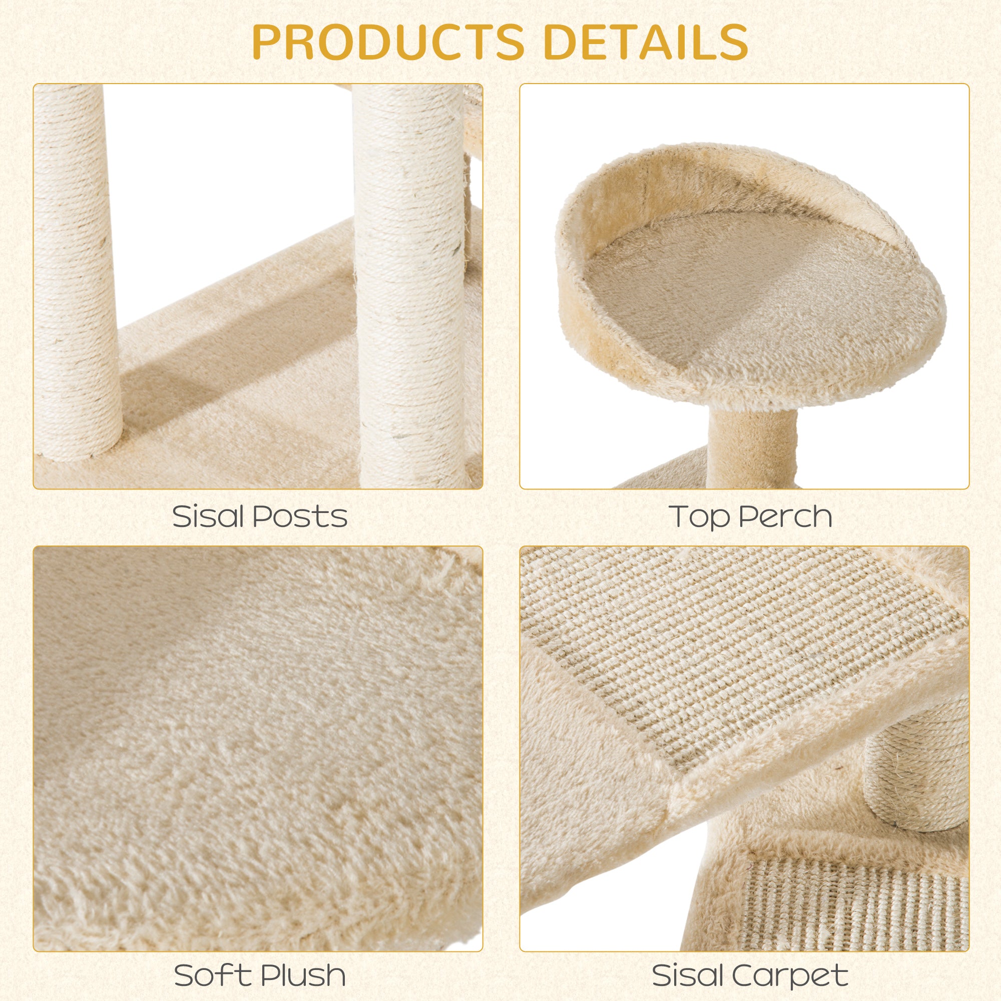 PawHut 100 cm Cat Tree for Indoor Cats Kitten Scratch Scratching Post Climbing Tower Activity Centre Beige - North Peak Garden Furniture