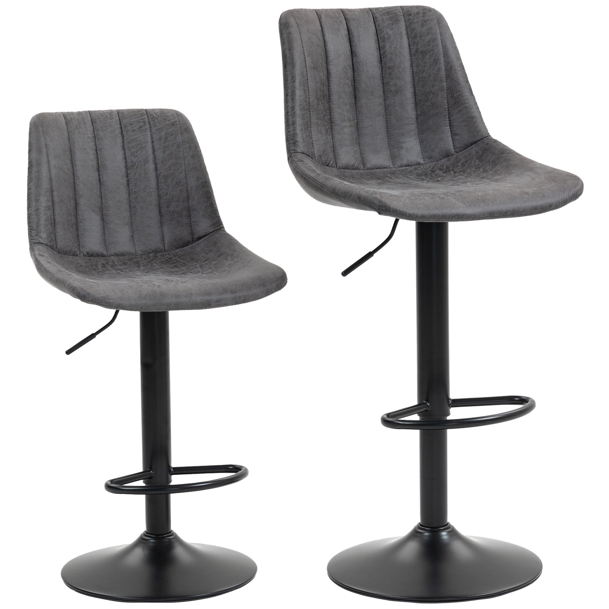 HOMCOM Set of 2 Leathaire Tub Bar Stools -  Charcoal Grey