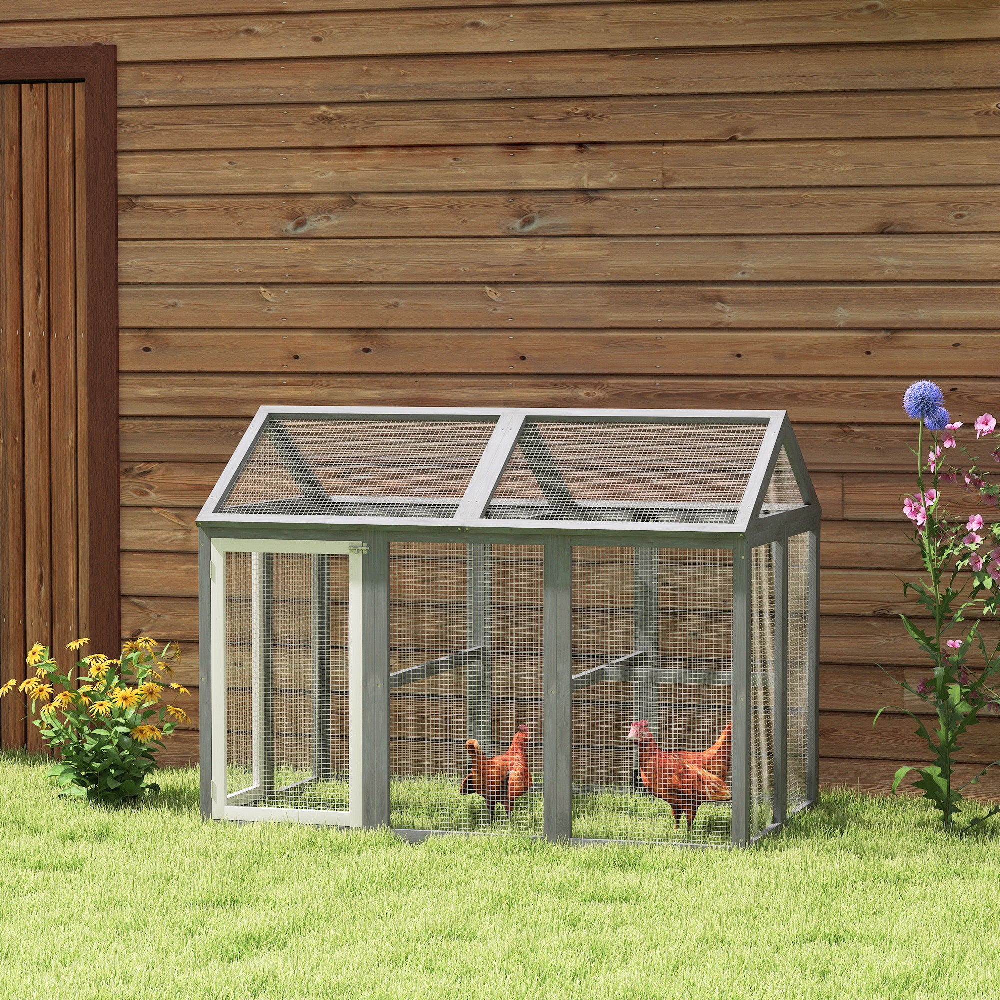 PawHut Large Chicken Run, Wooden Chicken coop, with Combinable Design - Wood Effect - North Peak Garden Furniture