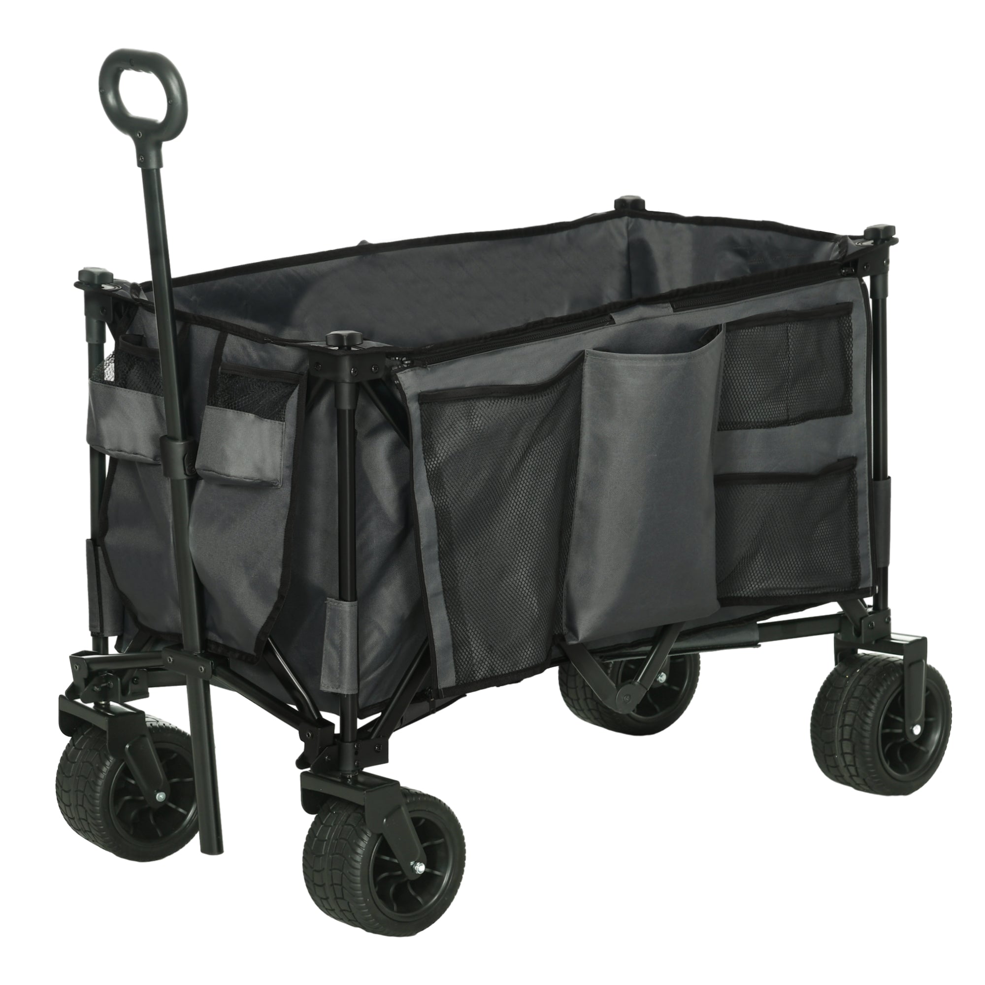 Outsunny Folding Garden Trolley, Cargo Traile on Wheels, Collapsible Camping Trolley, Outdoor Utility Wagon, Dark Grey - North Peak Garden Furniture