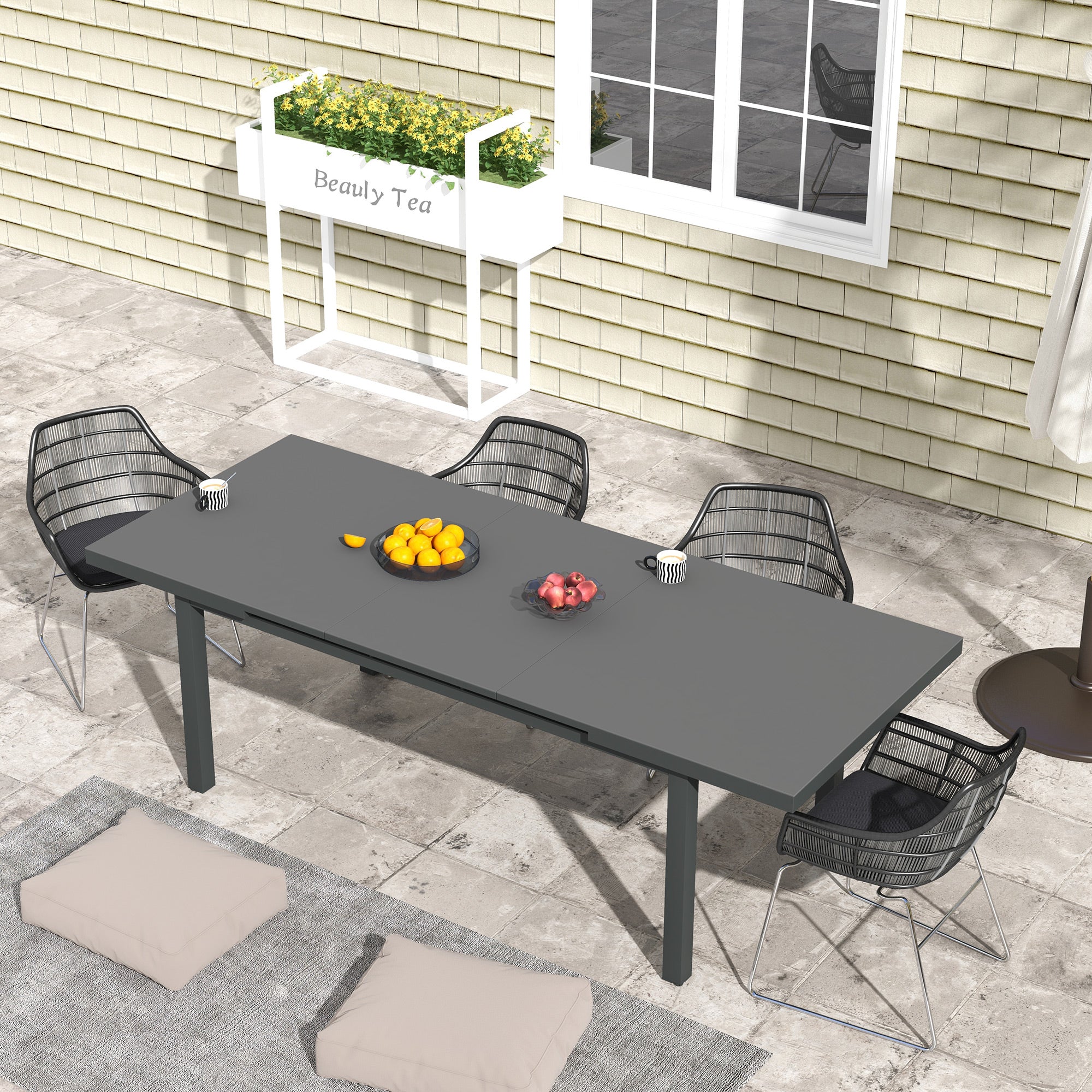 Outsunny Aluminium Garden Table for 6-8, Extending Outdoor Dining Table Rectangle for Lawn Balcony - Charcoal Grey - North Peak Garden Furniture