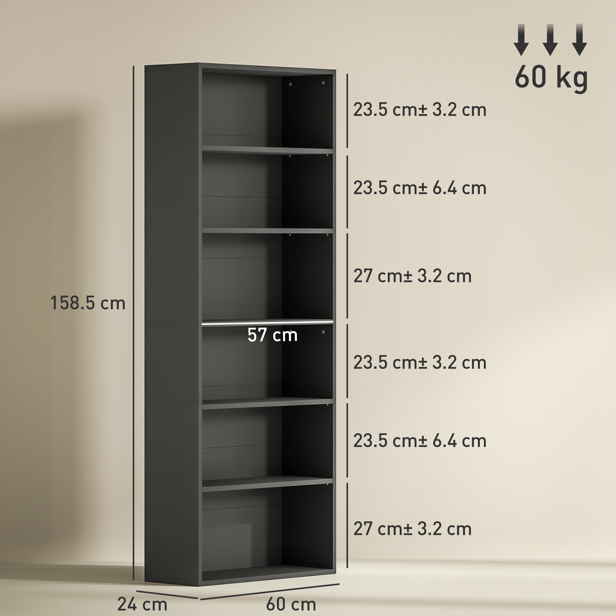 HOMCOM Six Shelf Bookcase - Black - North Peak Garden Furniture