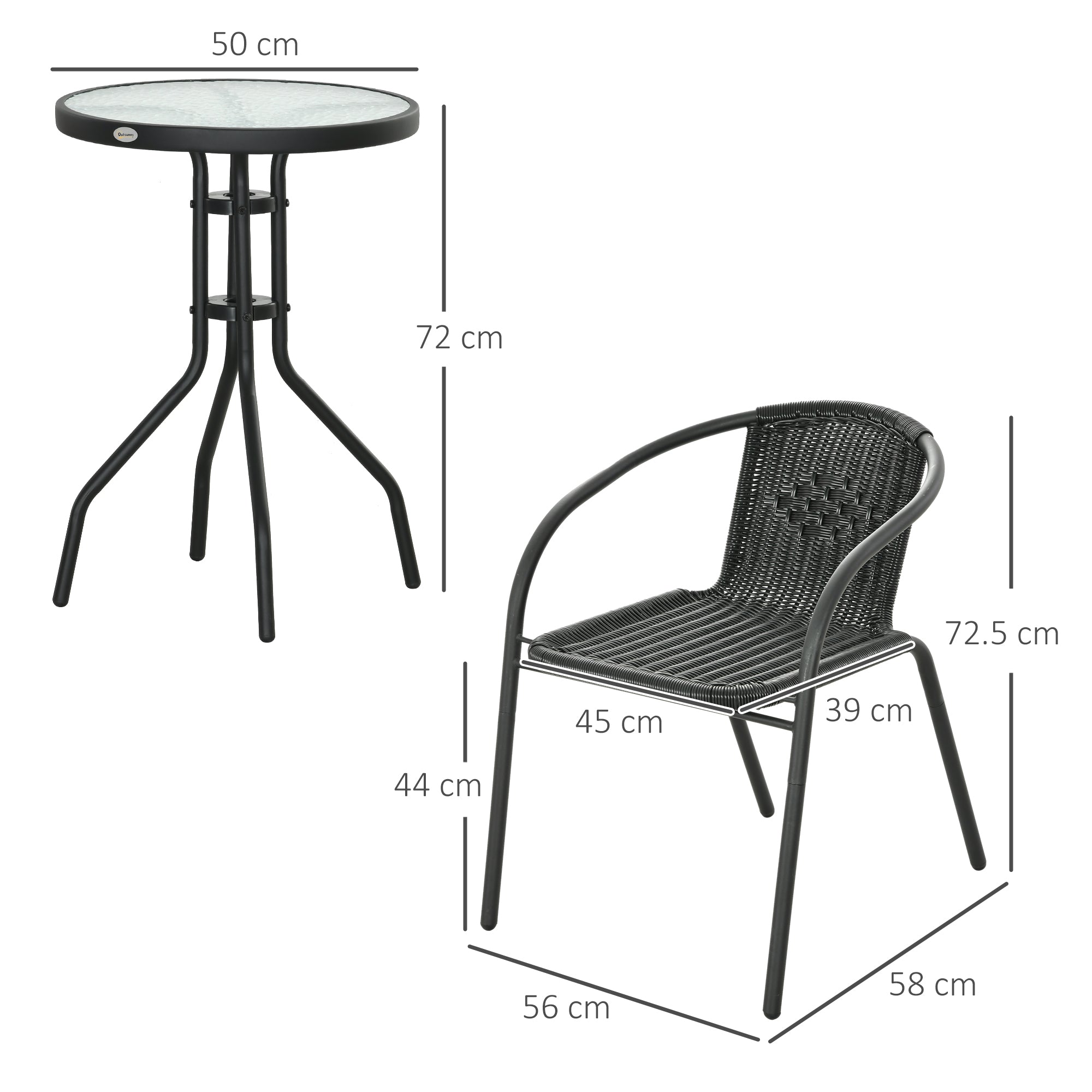 Outsunny 3 Pieces Rattan Bistro Set - Black - North Peak Garden Furniture