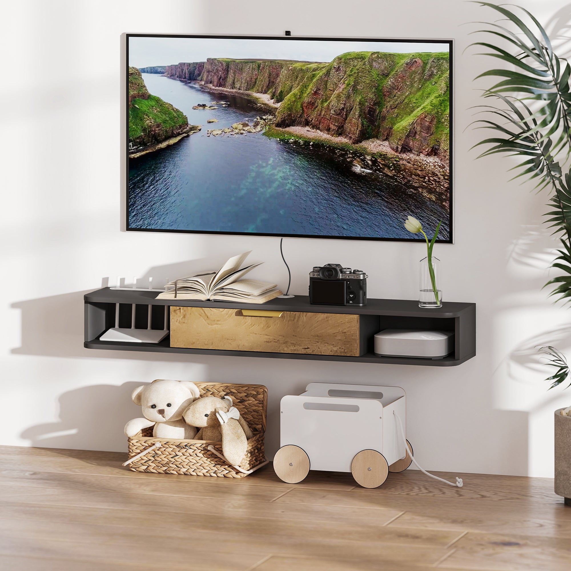 HOMCOM 120 cm Floating TV Stand with Storage - Charcoal Grey
