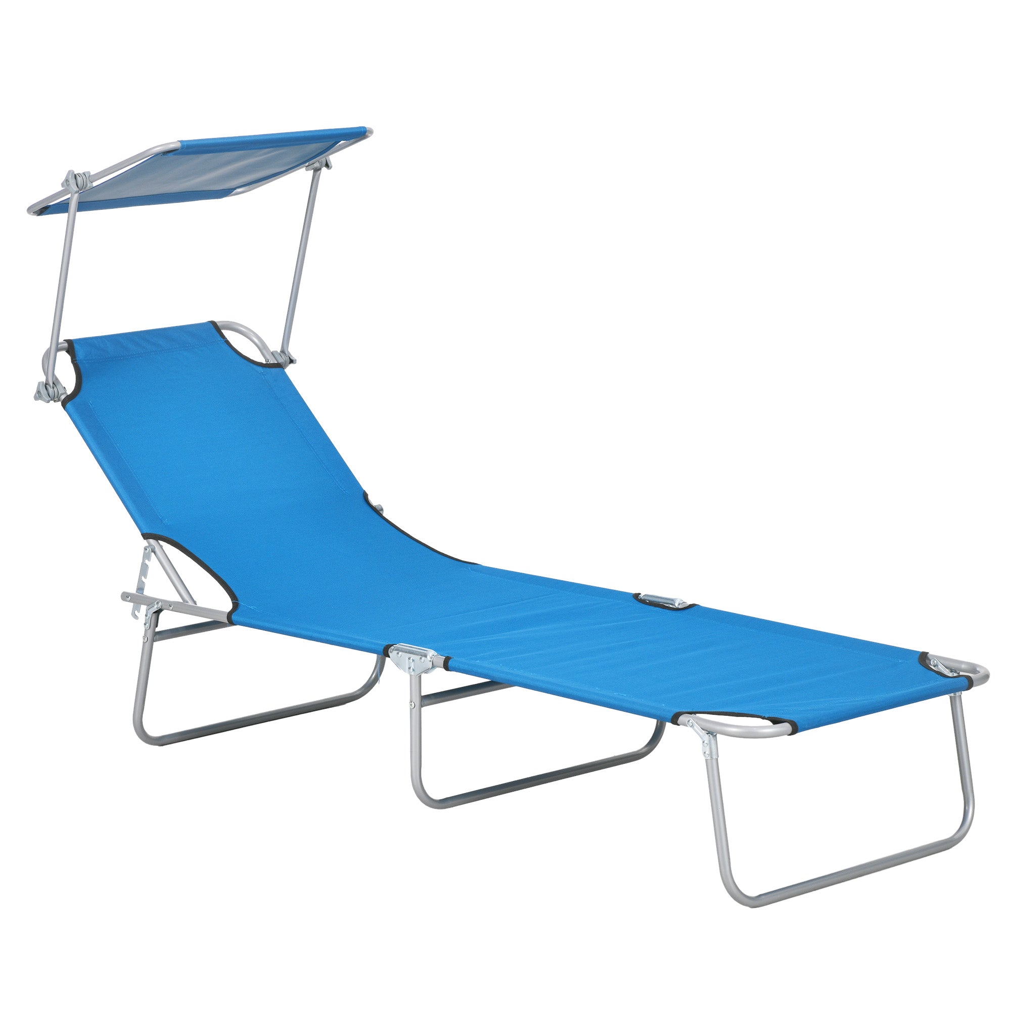 Outsunny Sun Lounger, with Adjustable Face Canopy - Bright Blue - North Peak Garden Furniture