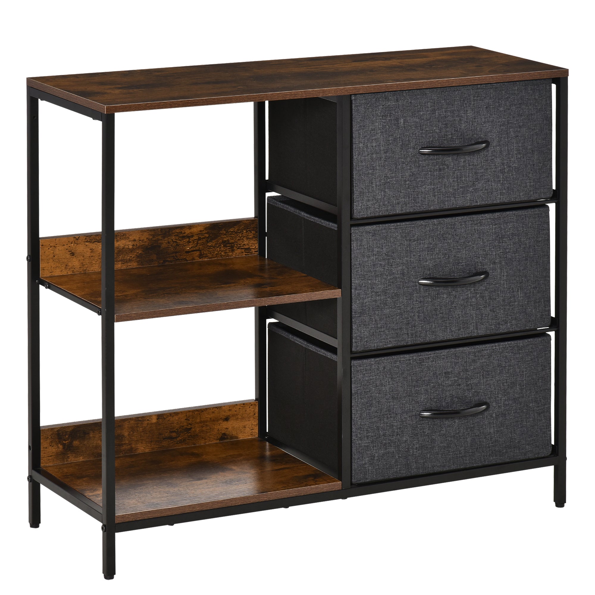 HOMCOM Chest of Drawers Storage Dresser Cabinet Organizer with 3 Fabric Drawers and 2 Display Shelves for Living Room, Bedroom, Hallway, Black - North Peak Garden Furniture
