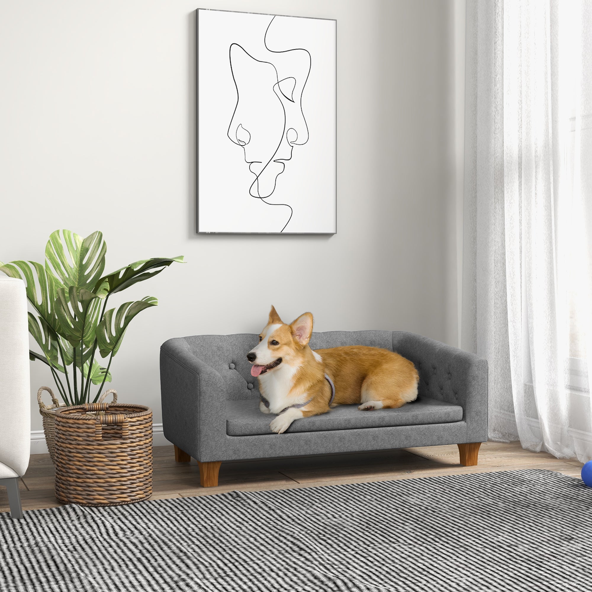 PawHut Dog Sofa Bed w/ Soft Cushion for Medium Dogs - Grey - North Peak Garden Furniture
