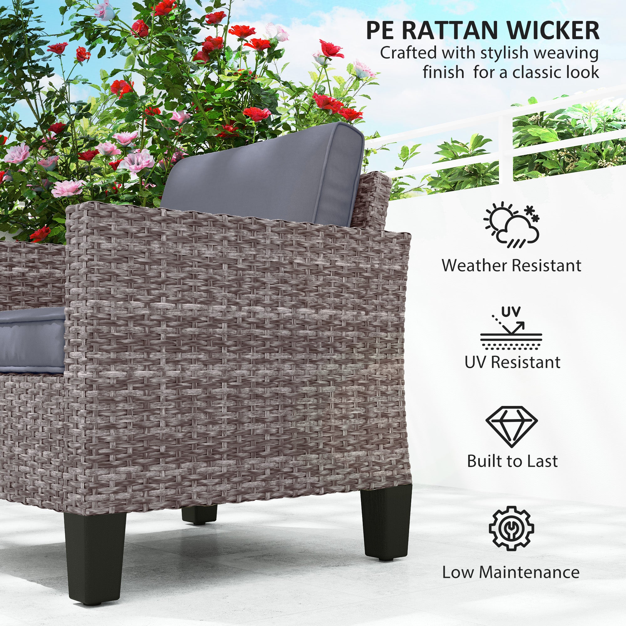 Outsunny Single Rattan Armchair, with Cushions - Mixed Grey - North Peak Garden Furniture