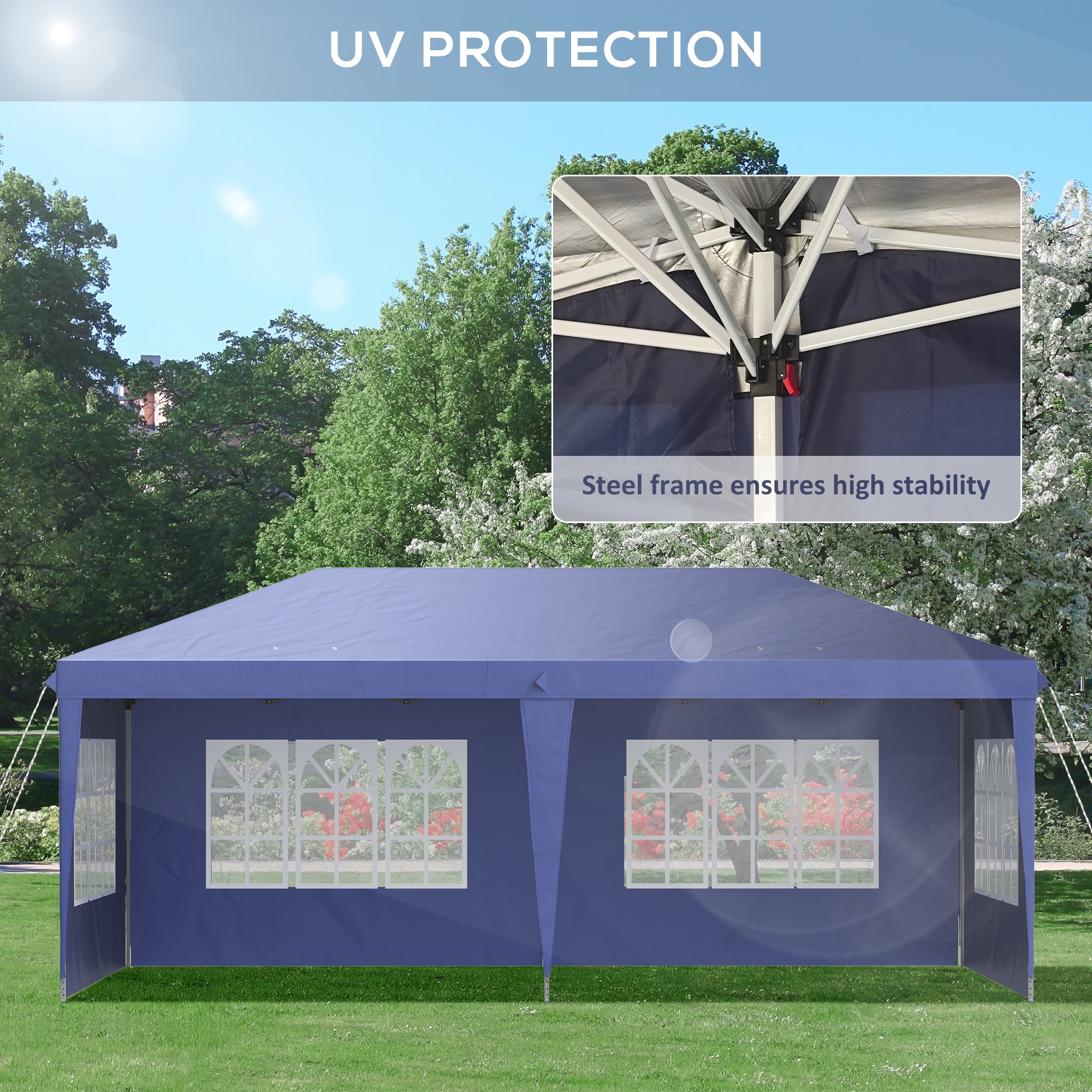 Outsunny 3 x 6m Pop Up Gazebo, Height Adjustable Marquee Party Tent with Sidewalls and Storage Bag, Blue - North Peak Garden Furniture