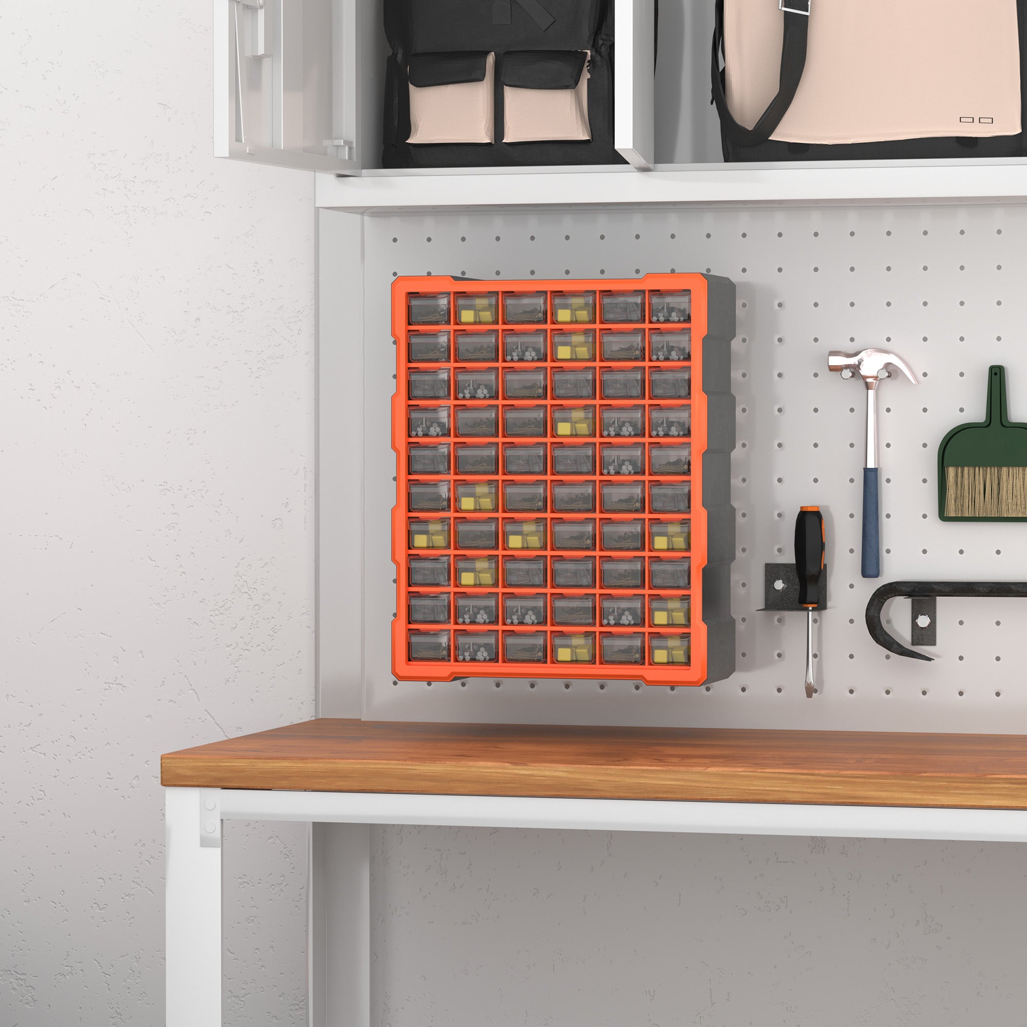 DURHAND 60 Drawers Parts Organiser Wall Mount Storage Cabinet Garage Small Nuts Bolts Tools Clear Orange - North Peak Garden Furniture