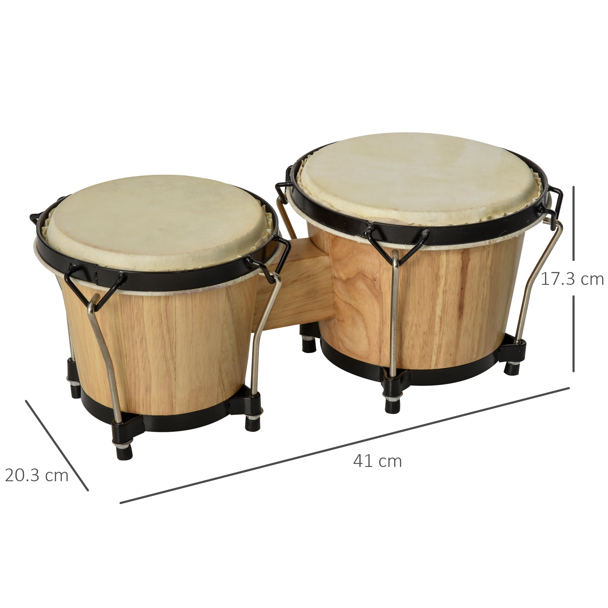 HOMCOM Wooden Bongo Drum Set Φ7.75" & Φ7" w/ Drum Head, Percussion Instrument, Drums, Tuning Wrench For Adults Beginners