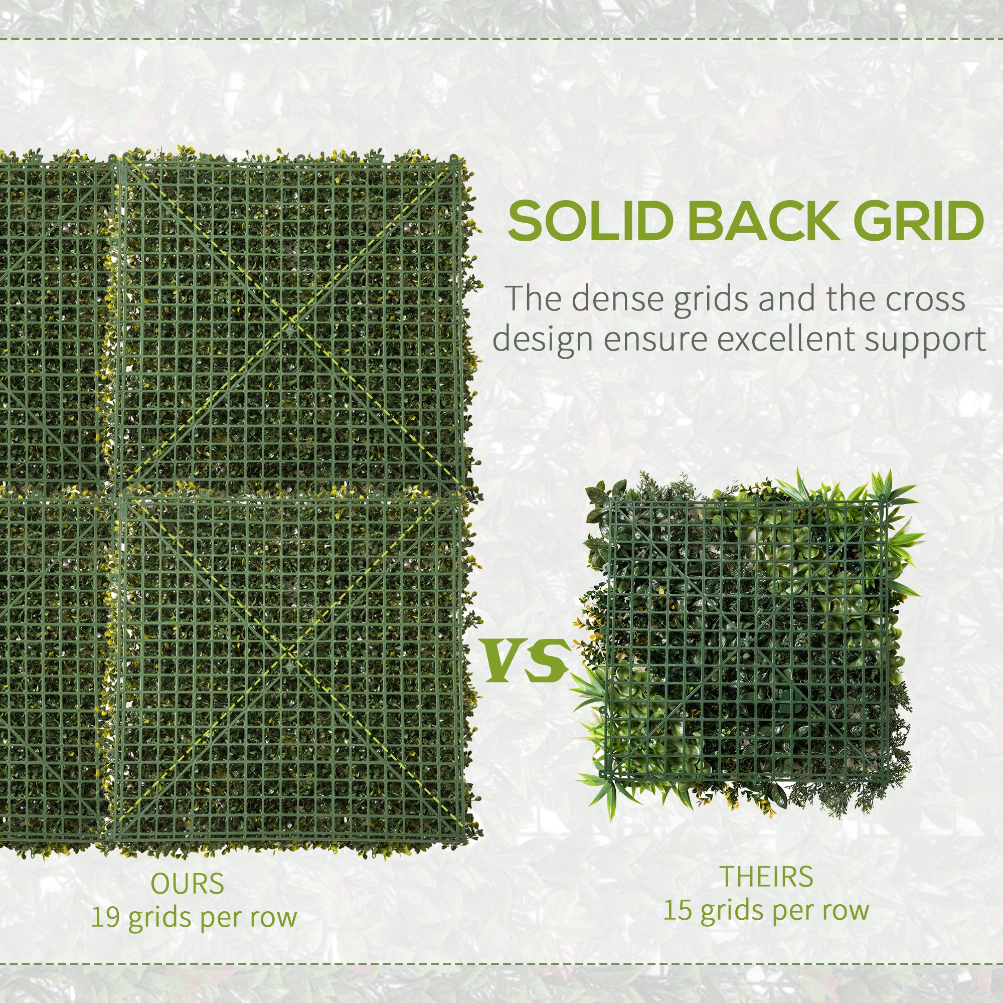 Outsunny 12PCS Artificial Boxwood Wall Panels 50cm x 50cm Grass Privacy Fence Screen Faux Hedge Greenery Backdrop Encrypted Milan Grass with White Flowers for Home Garden Backyard Balcony - North Peak Garden Furniture