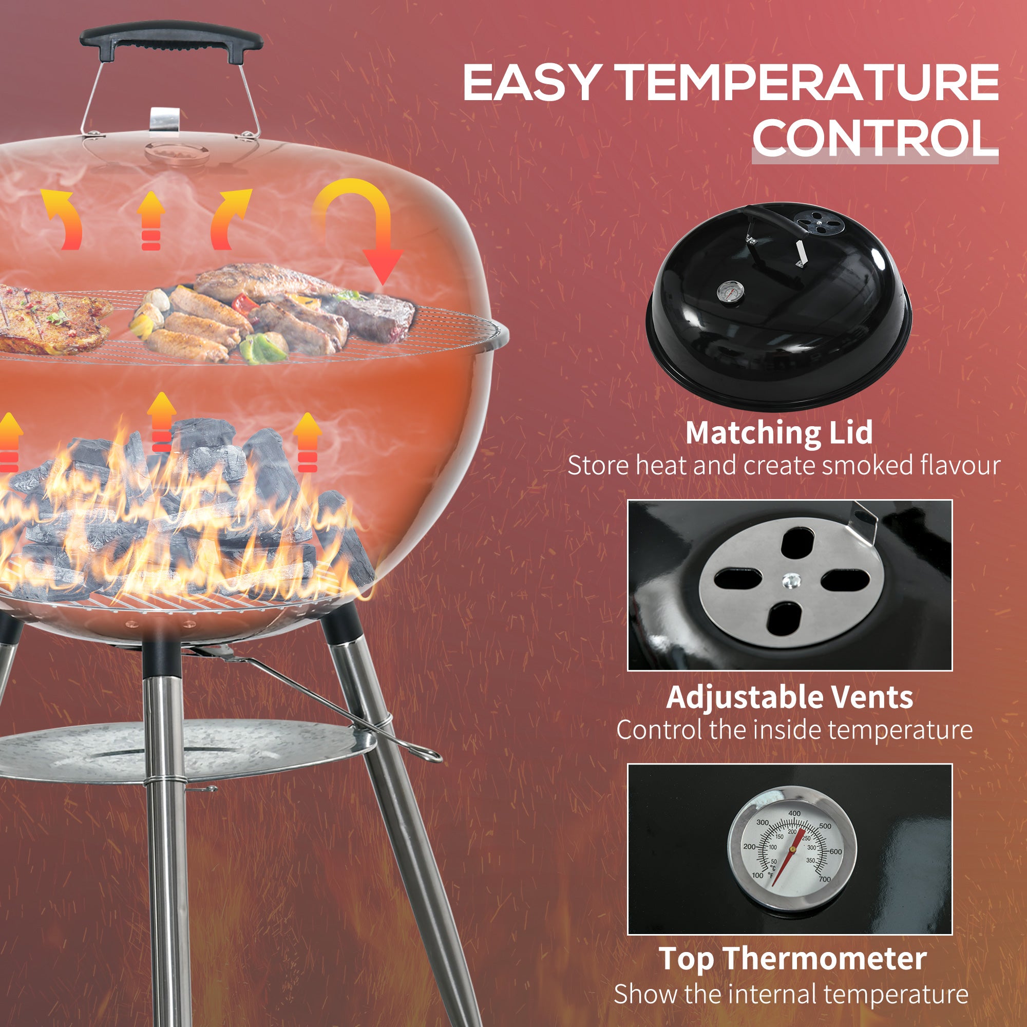 Outsunny Portable Kettle Charcoal Grill - Black - North Peak Garden Furniture